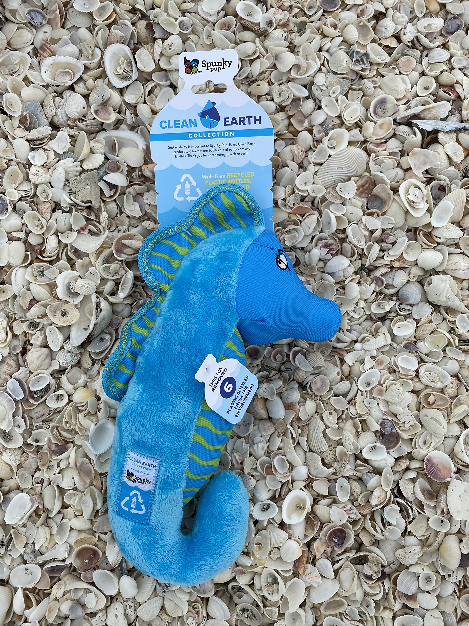 Spunky Pup Clean Earth Recycled Seahorse Dog Toy | Made From 100% Recycled Water Bottles | Eco-Friendly | Squeaker | Plush Toy For Small To Medium Dogs | Made In The Usa