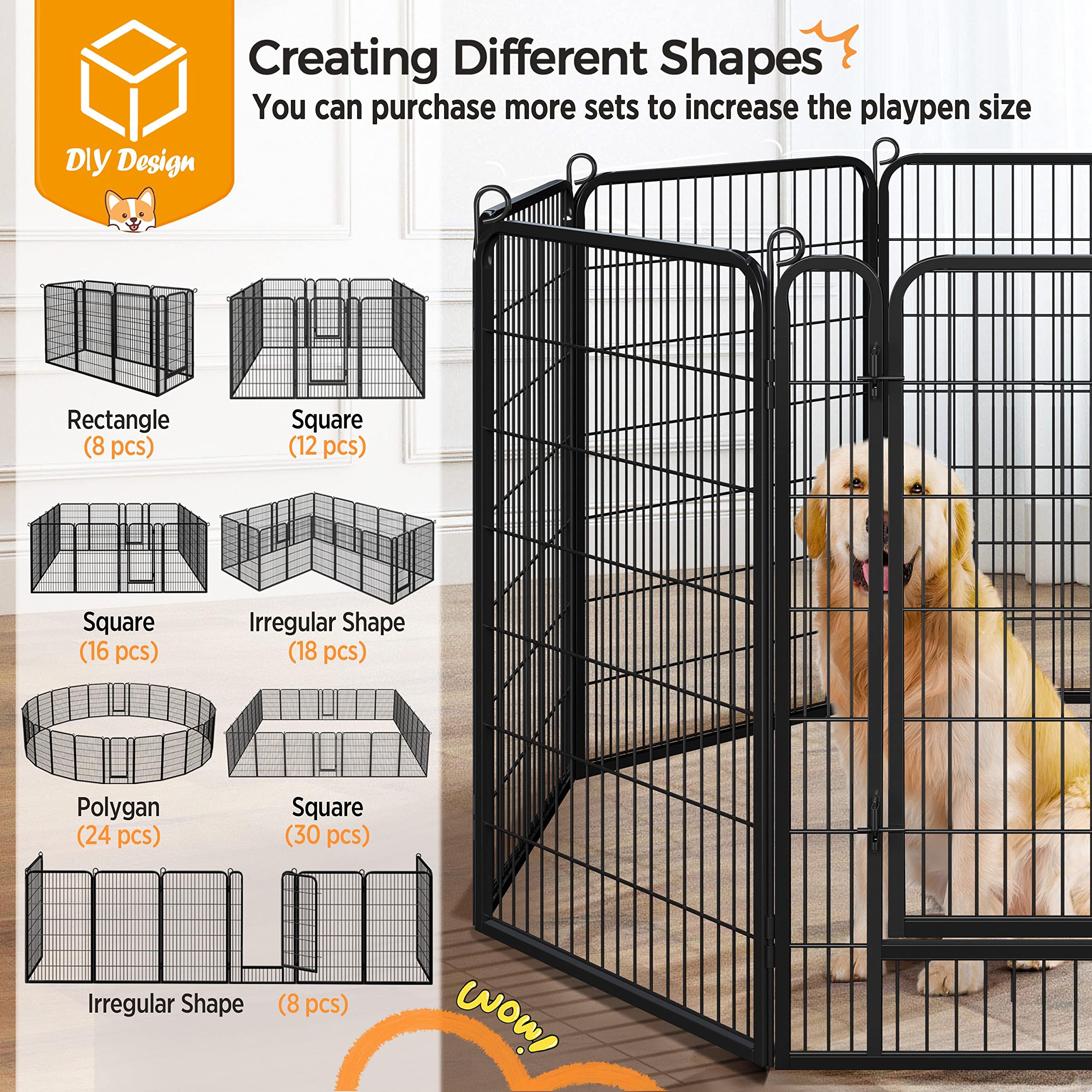 Yaheetech Dog Playpen Outdoor 47 Inch 8 Panels Indoor Dog Fence Metal Dog Pen Heavy Duty Pet Exercise Pen For Rv/Camping/Garden