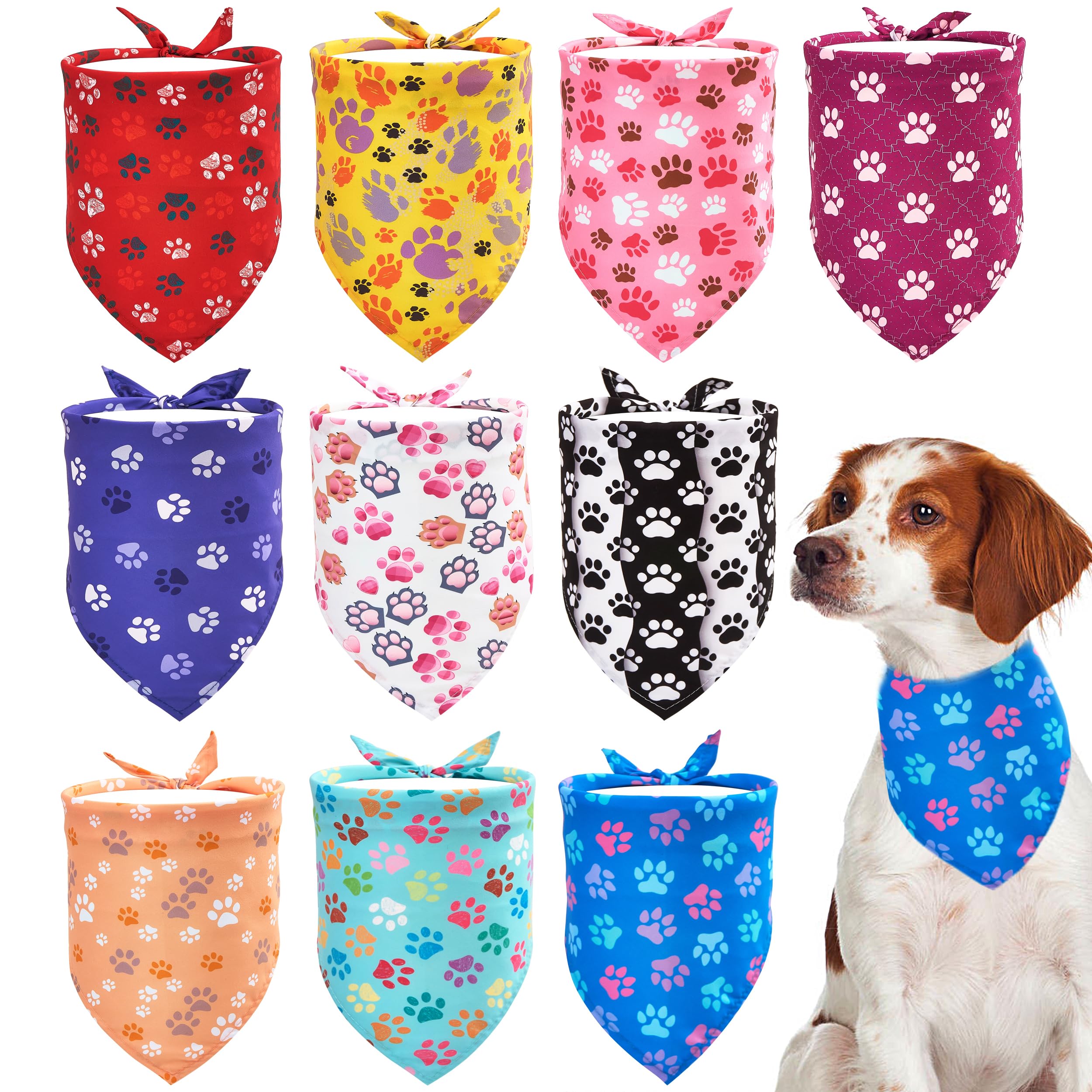 JpGdn 10PCS Big Dog Bandanas Large Breed Paw Print for Extra Large XL XXL Triangle Bibs Head Scarves for Boys Girls Grooming Acc