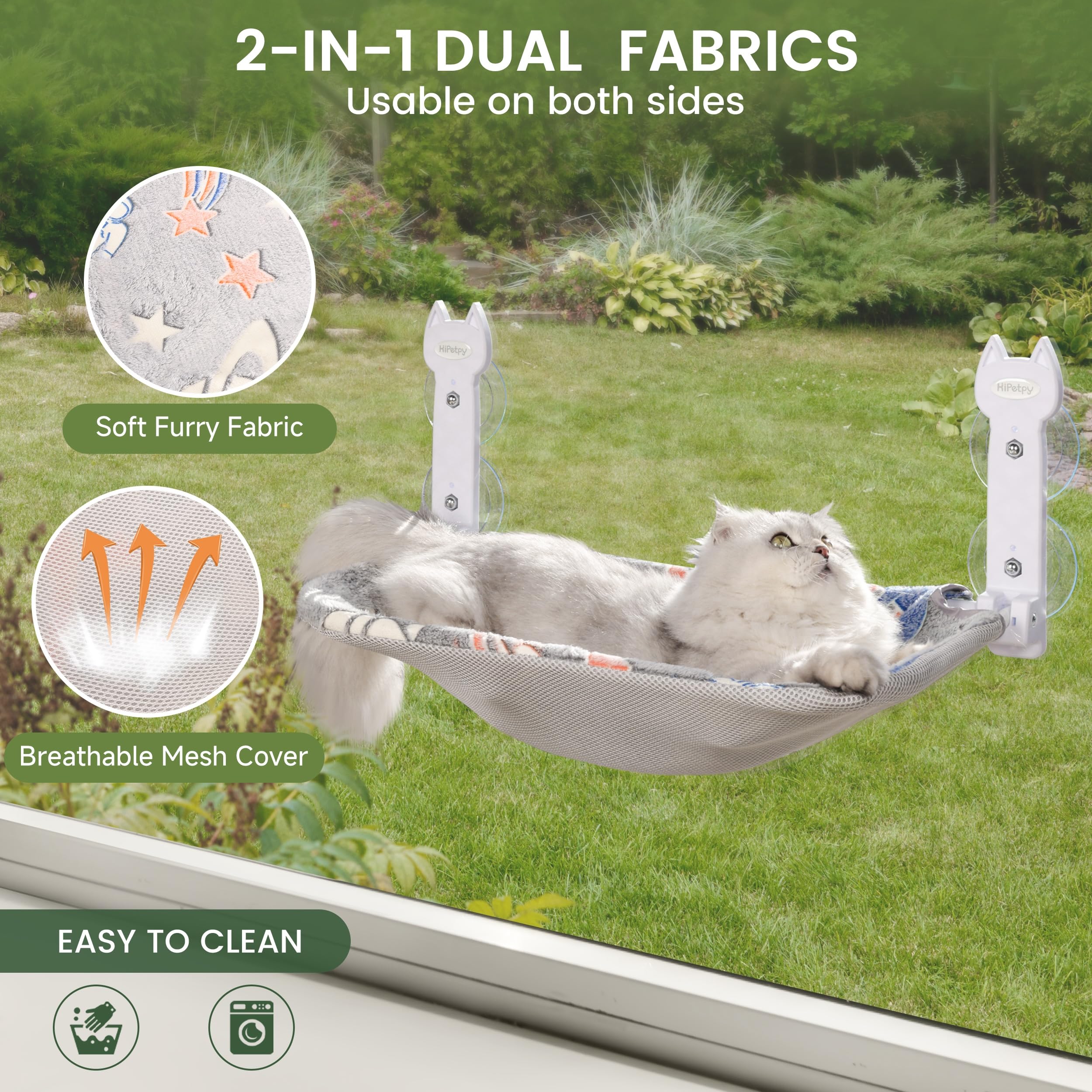 Hipetpy 2 Pack Cat Window Perch, Glow In The Dark Foldable Cat Hammock With Sunken Design & Removable Soft Cover, Breathable Cor