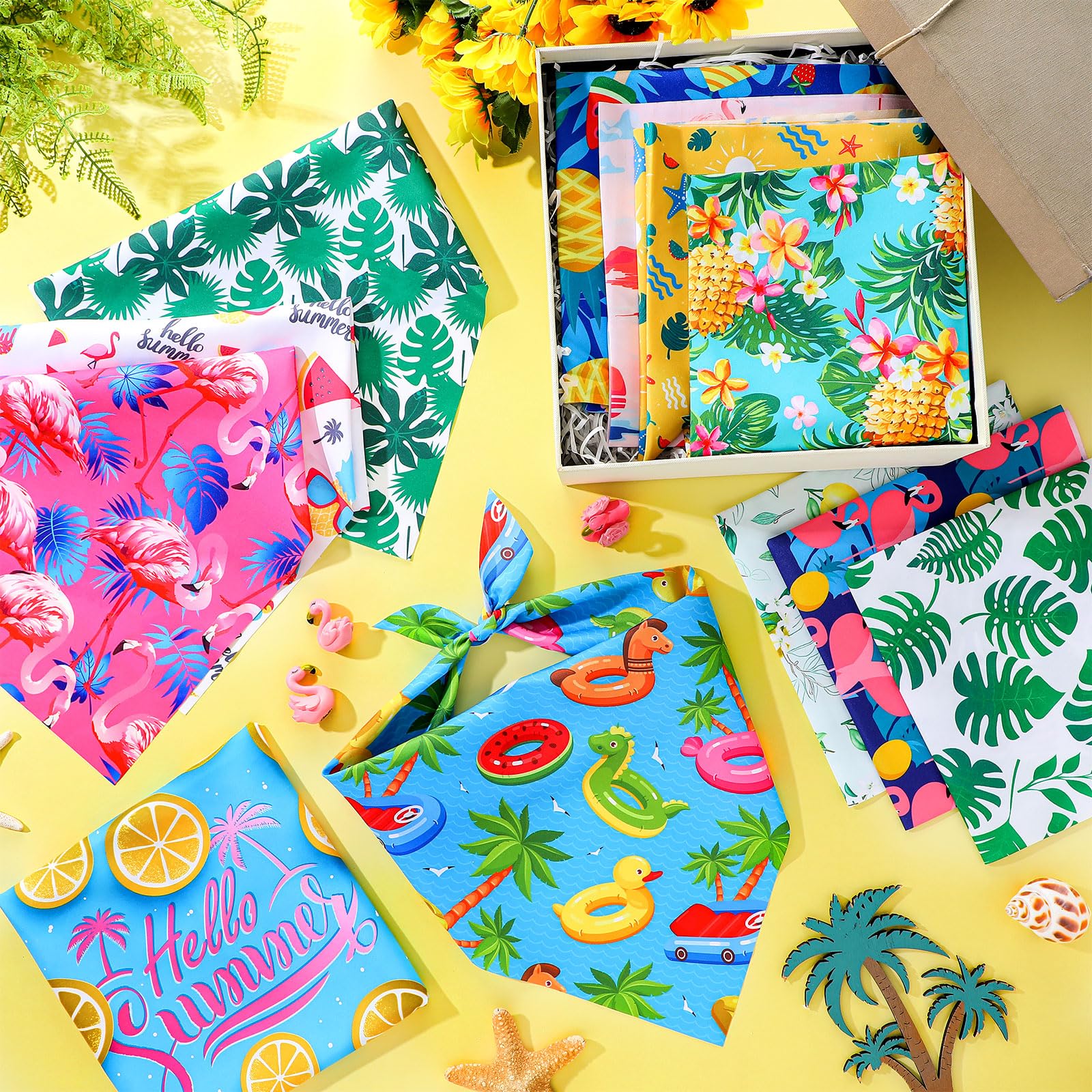 Chunful 50 Pieces Dog Bandanas For Summer Bulk Hawaiian Bandanas Bib Triangle Dog Scarf Set With Fruit Leave Flamingo Pattern Fo