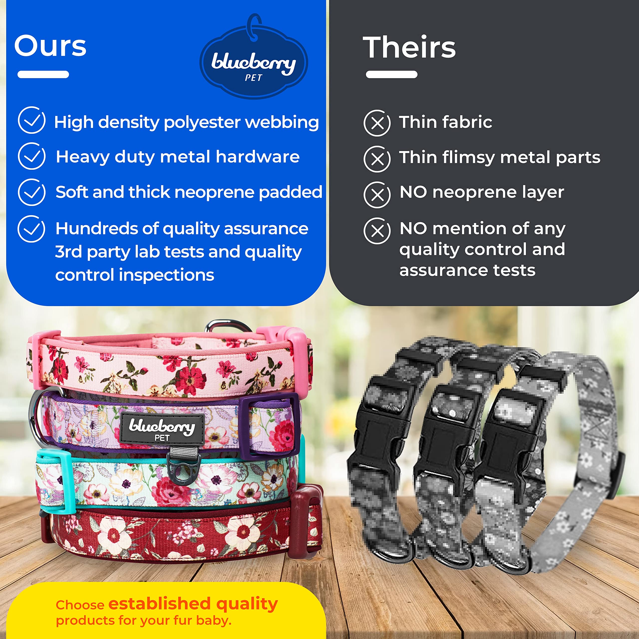 Blueberry Pet 5 Patterns Soft & Comfy Pretty Posies Spring Garden Navy Padded Adjustable Dog Collar, Large, Neck 18'-26'