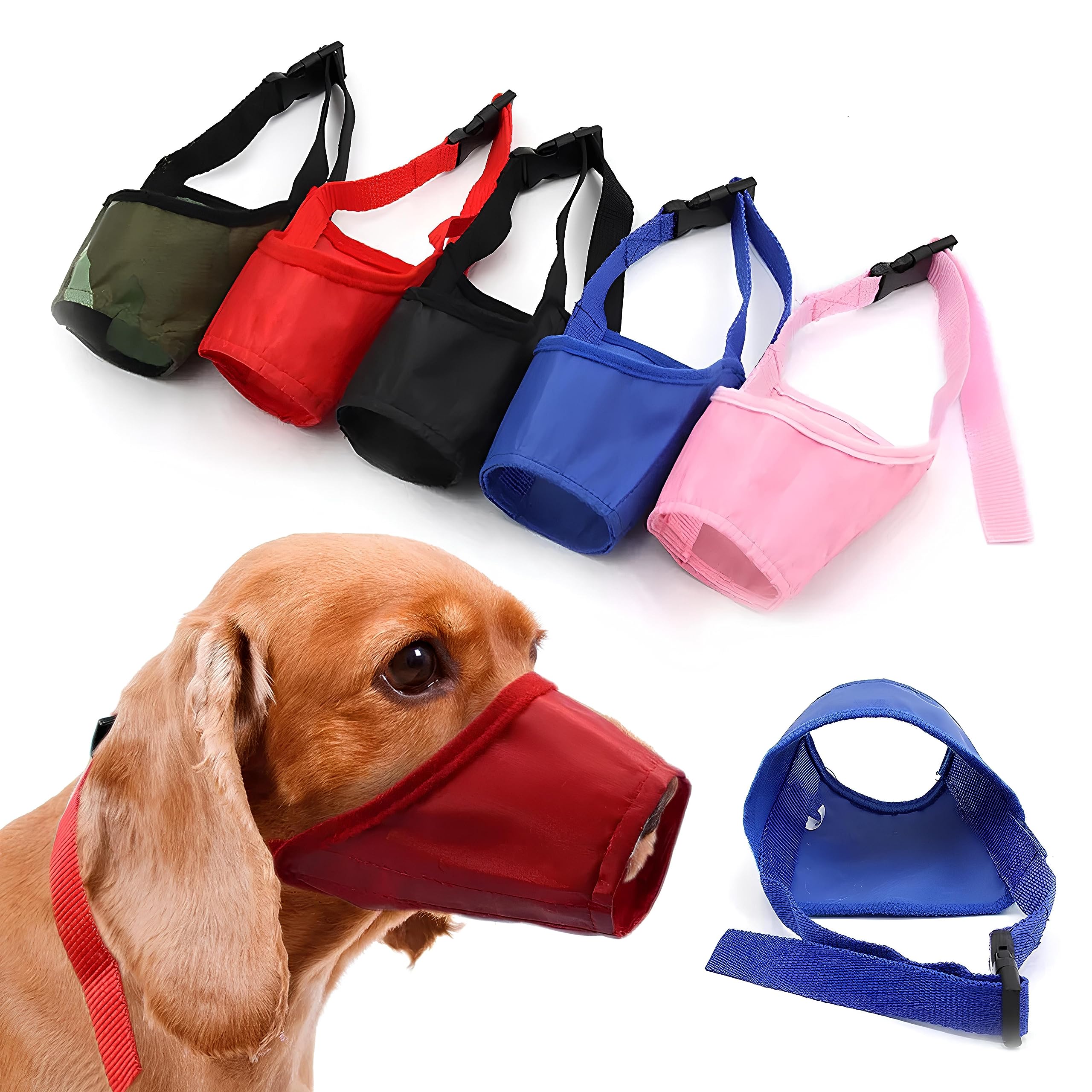 Ateliepets Soft Muzzle For Small Dogs (Max. 25 Lbs), Dog Muzzle For Grooming, Mouth Guard - 5 Colors, 5 Sizes (Red, Large)