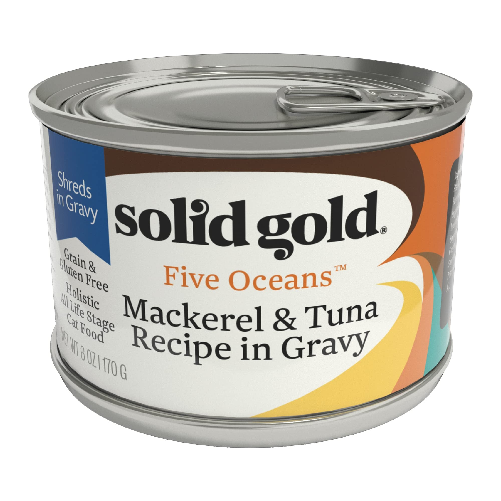 Solid Gold Canned Cat Food - Shredded Tuna & Mackerel in Gravy, Grain & Gluten Free, 16ct/6oz, Superfood, Protein-Rich, Mackerel