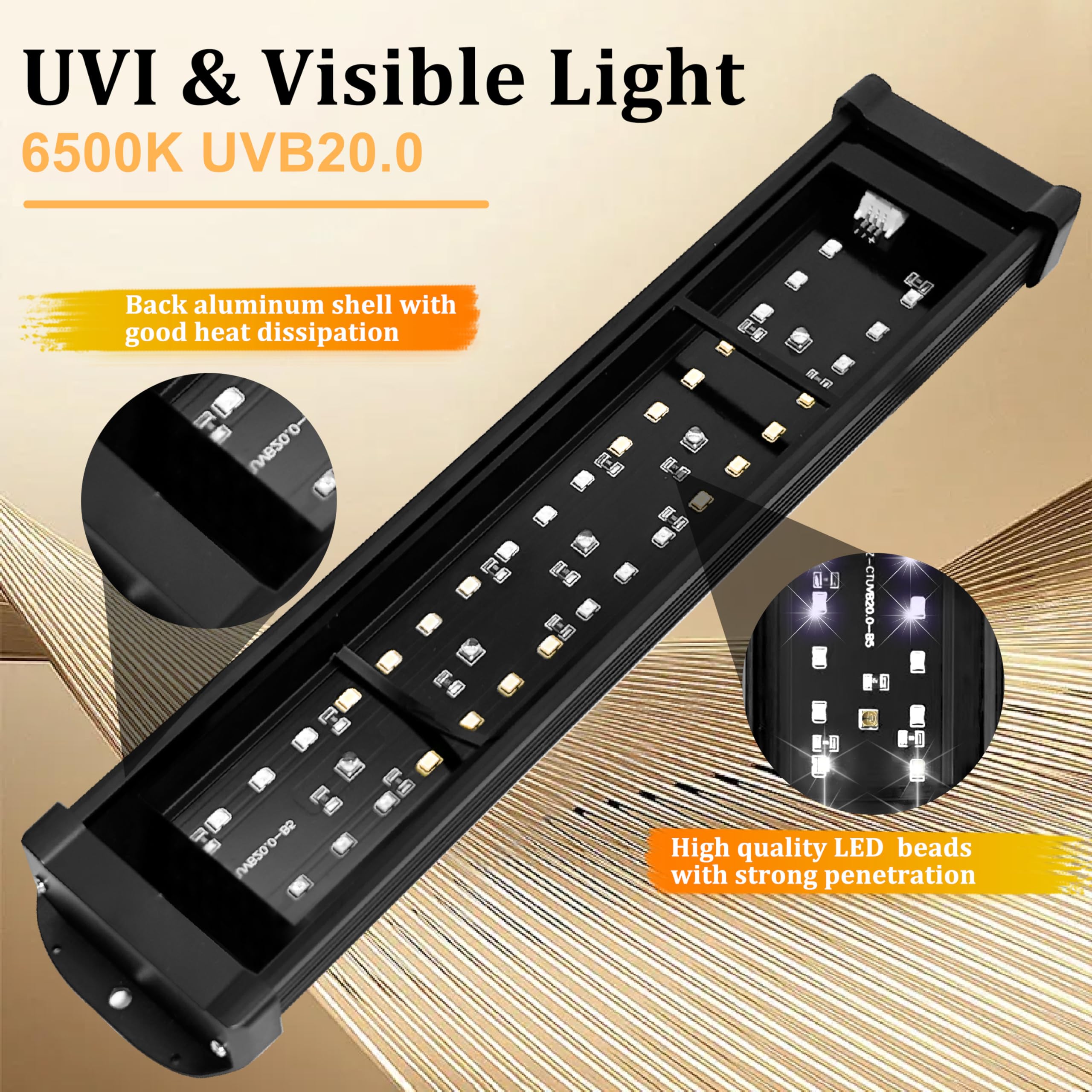12-In Premium Intensity Uvb 20.0 Led Uva Uvb Light Bar For Reptile With Dimming Controller, 15W Led Uvb Reptile Light, Bright Ad