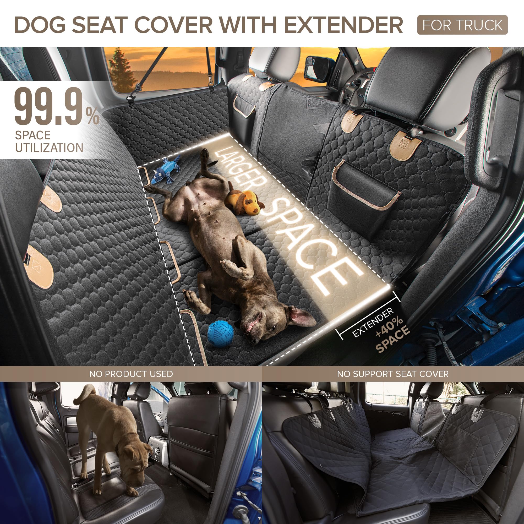 XL Truck Back Seat Extender for Dogs, Hard Bottom Dog Car Seat Cover for Back Seat, Heavy Duty Dog Hammock for Aggressive Chewer