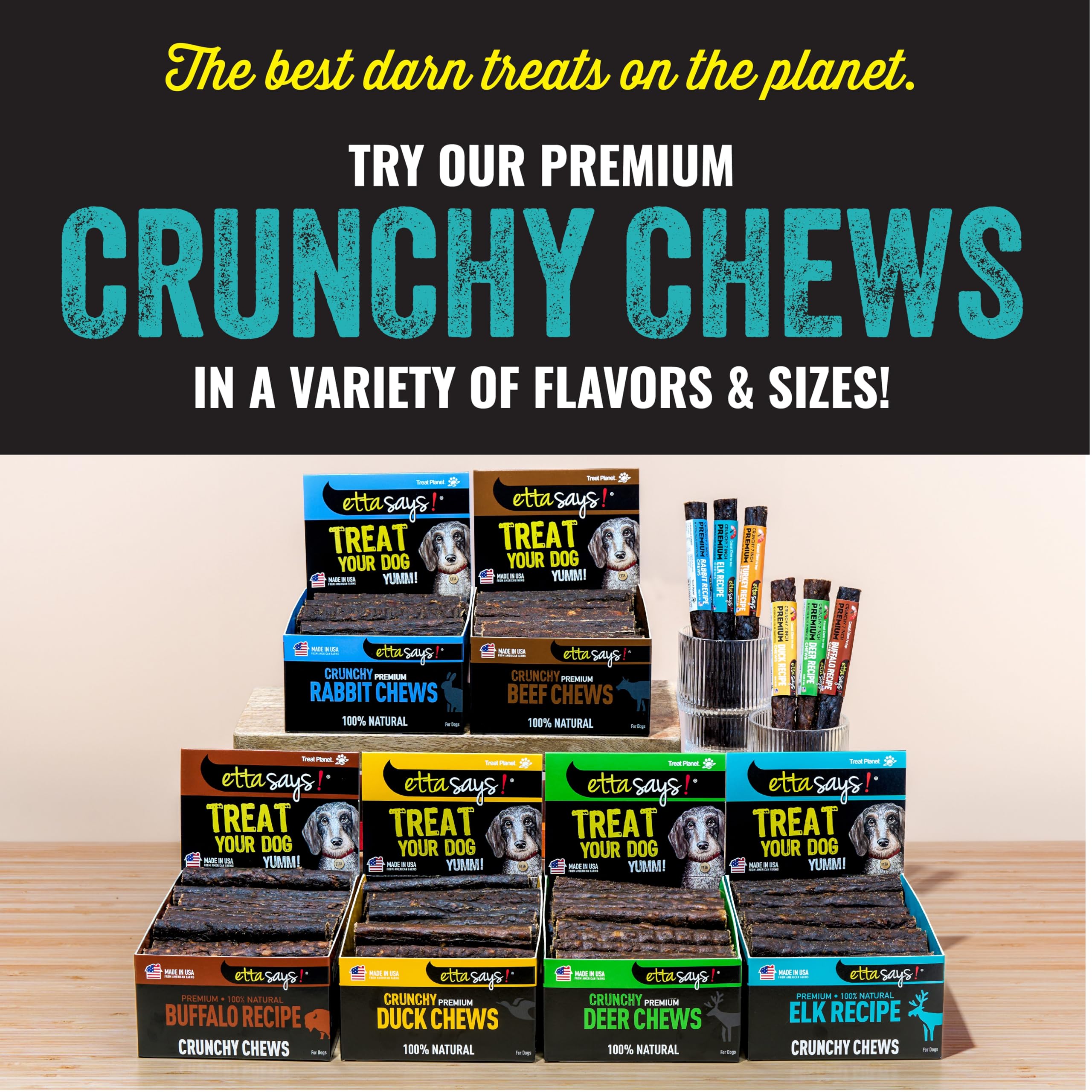 etta says! Premium Crunchy 7 Elk Dog Chews - Grain-Free Dog Treats, Good for Teeth, Easy to Digest - Made in The USA (20 Count P