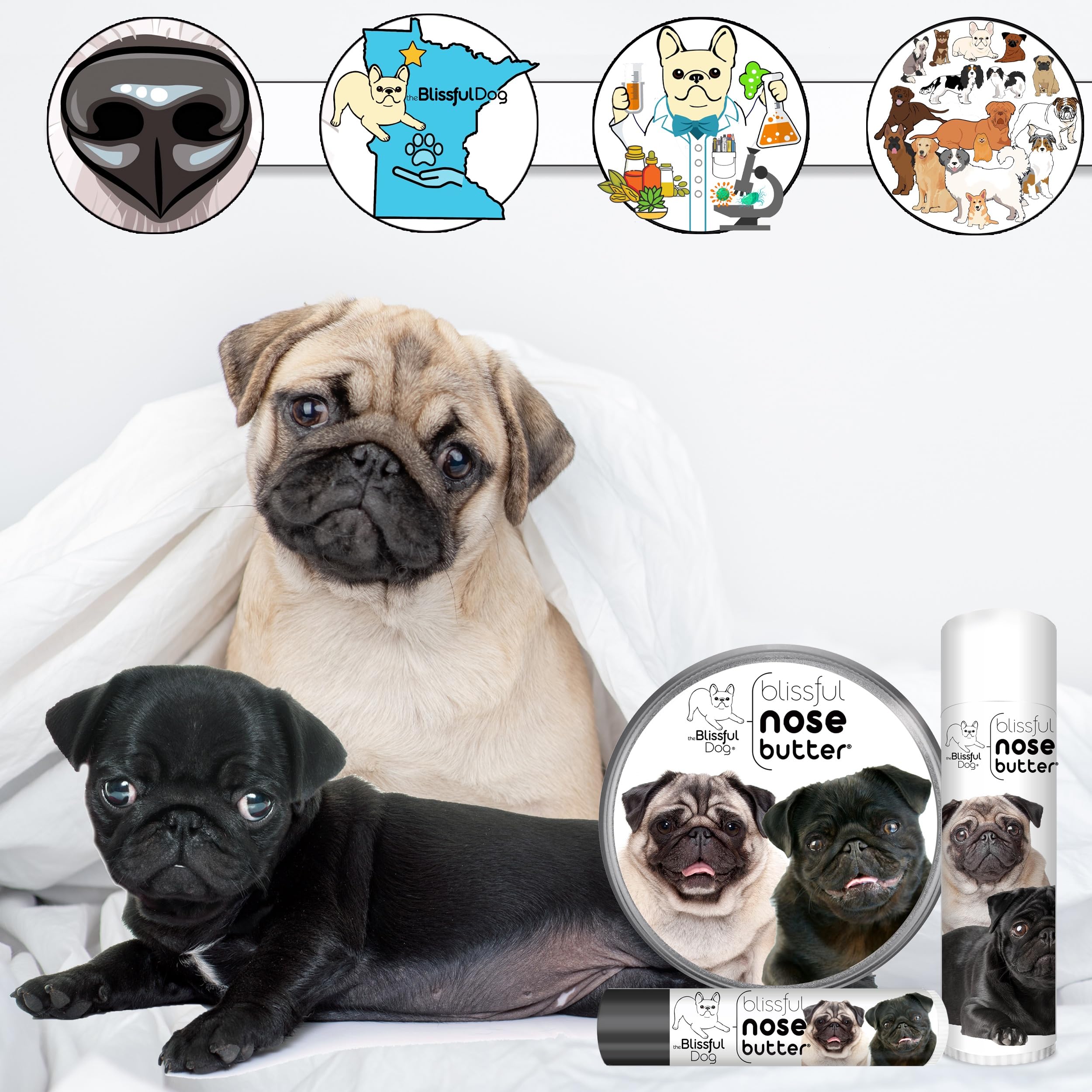 The Blissful Dog Pug Duo Nose Butter, Versatile Dog Nose Balm for Dry Nose, Handcrafted Nose Moisturizer, Easy-to-Apply Dog Esse
