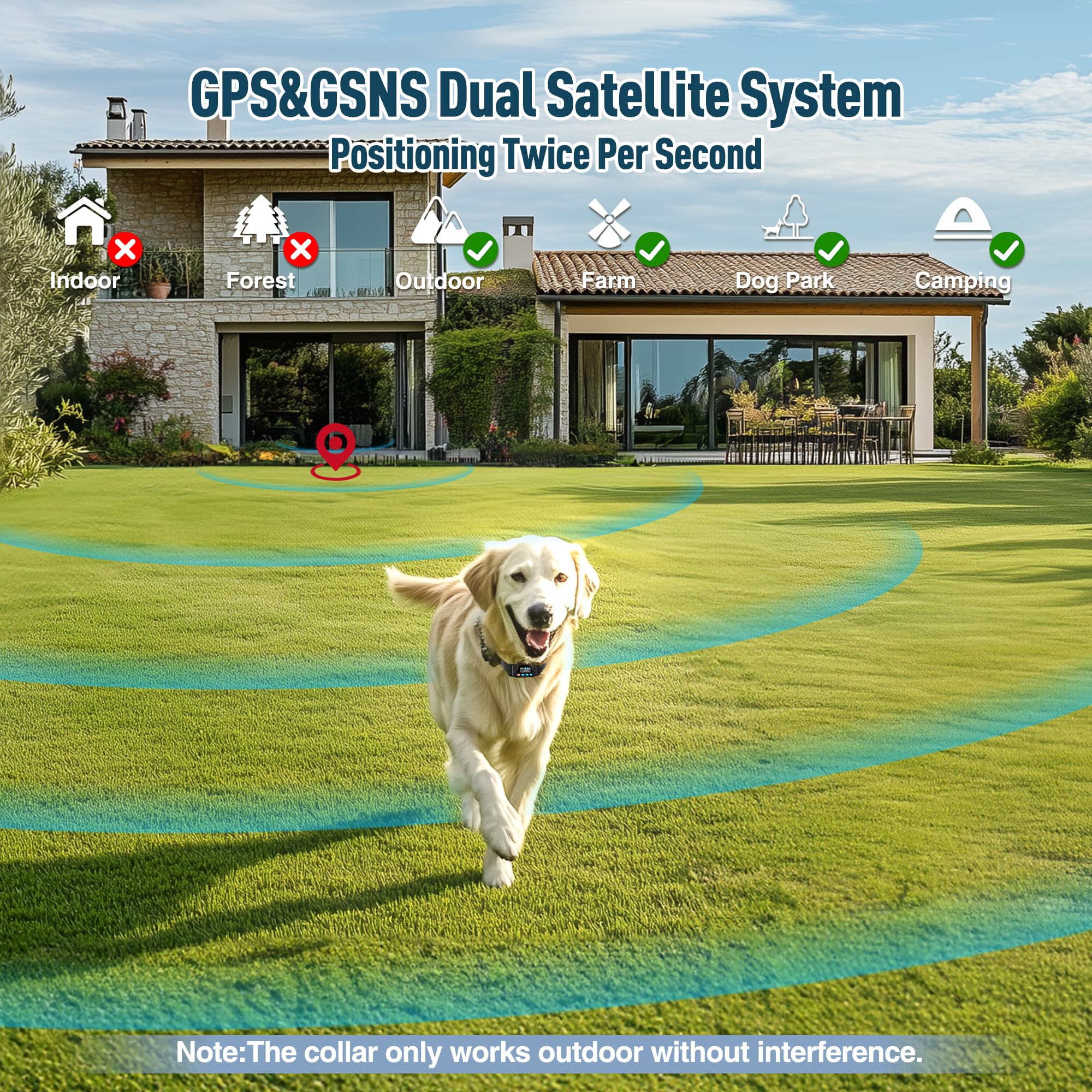 Pupkids Gps Wireless Dog Fence, Electric Fence For Dogs Perimeter Dog Collar With 3 Warning Modes - Radius Up To 33-9999 Yards W