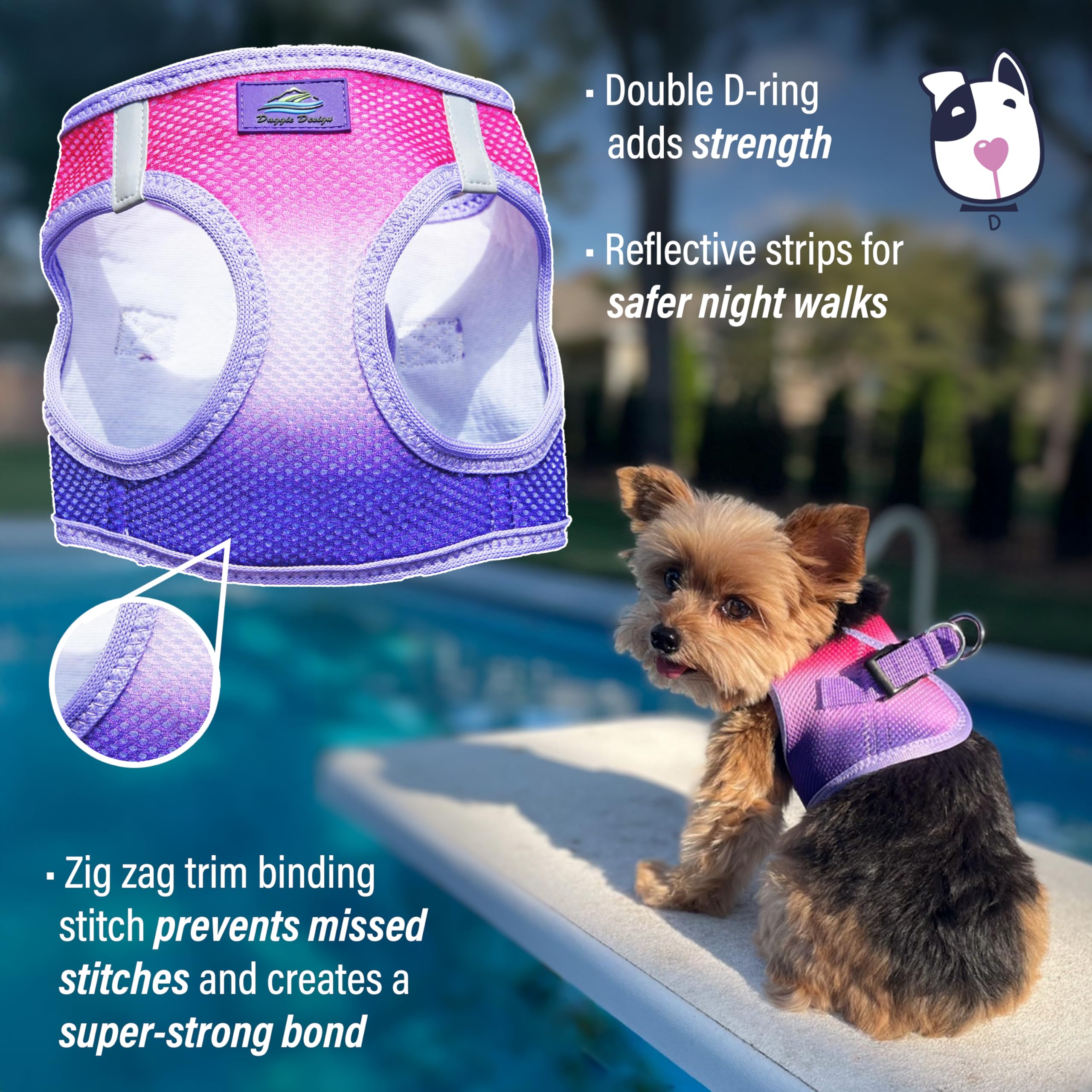 Doggie Design Dog Harness - No Choke Dog Harness, Dog Vest, Mesh Polyester, Pet Harness, Simple Step In And Go Design, Harness For Dog - Raspberry Sundae, S