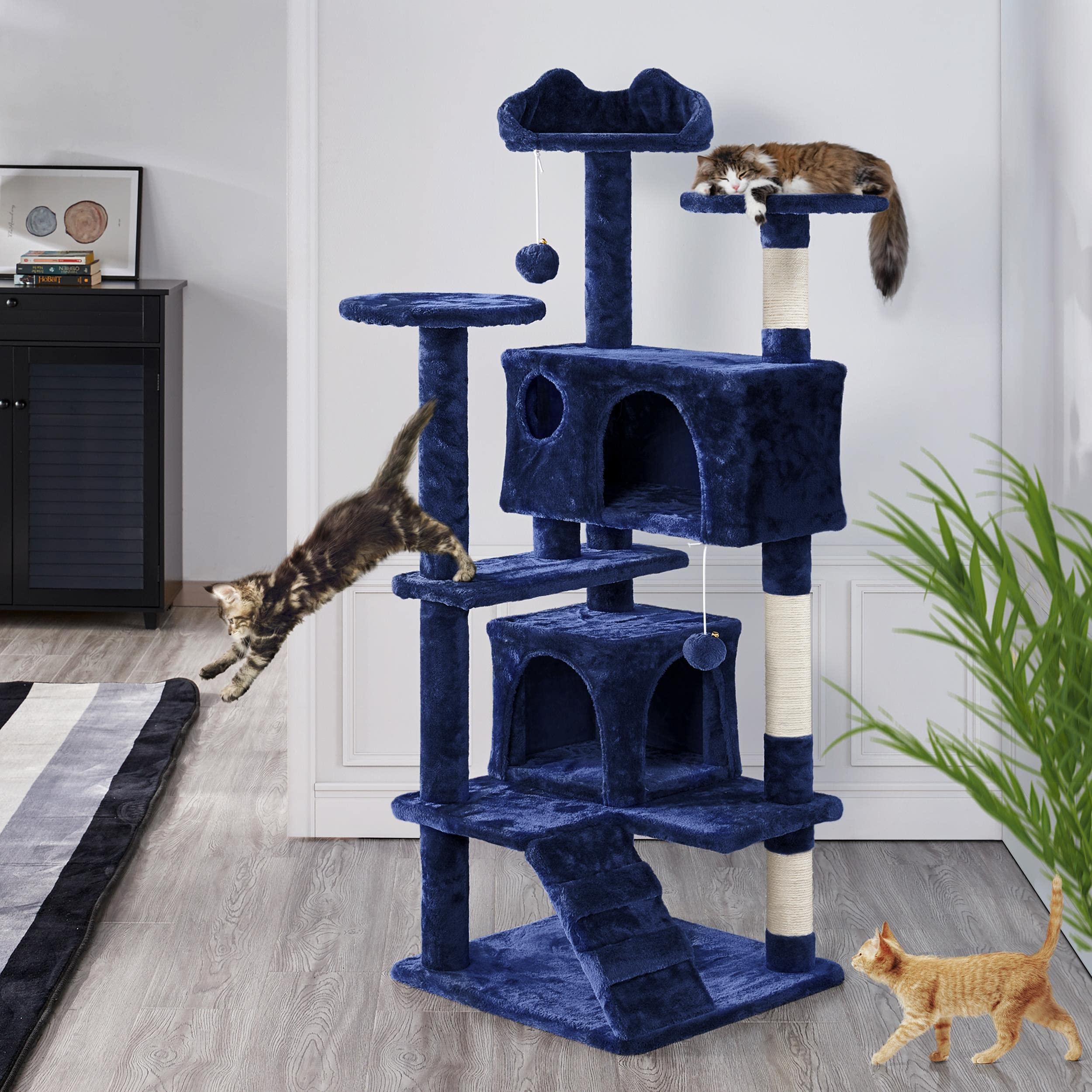 Topeakmart 54In Cat Tree, Cat Tower W/Large Cat Condo Scratching Posts And Perch, Cat Stand House Furniture, Navy Blue