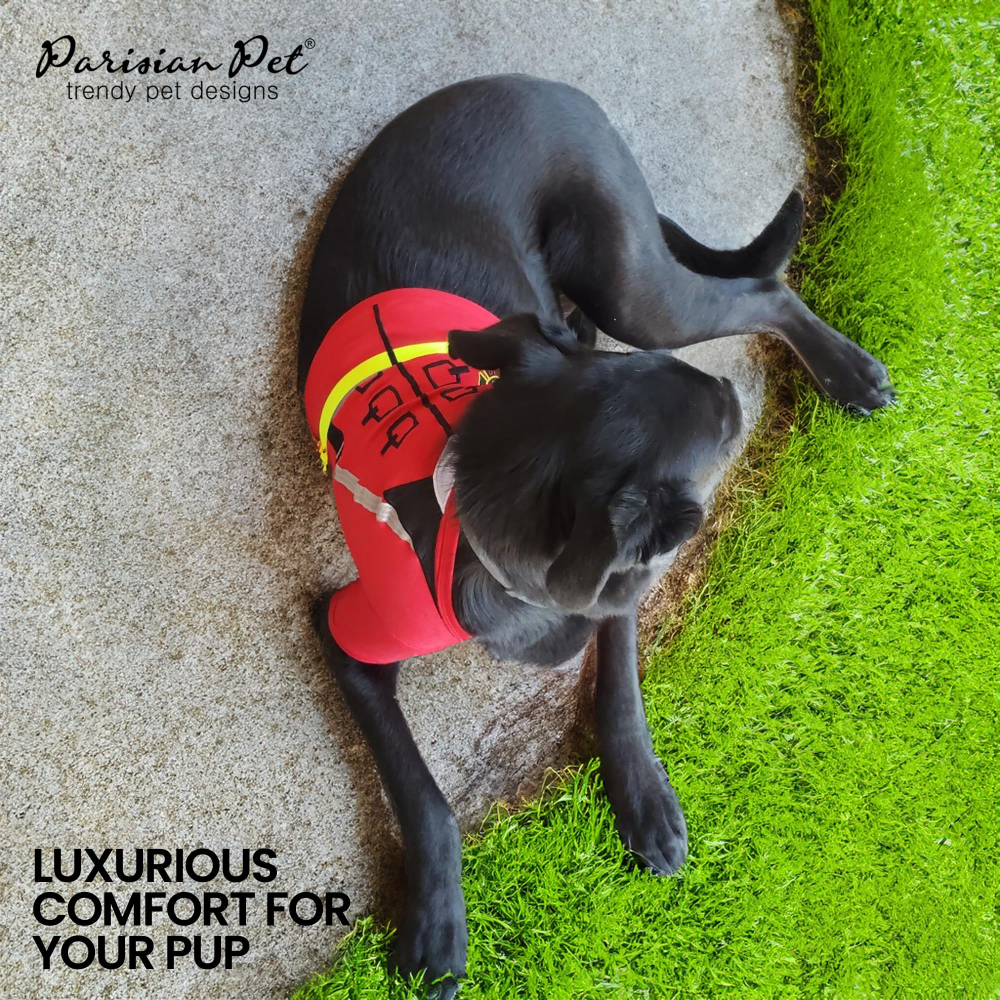 Parisian Pet Dog Shirt - Embroidered Dog Fireman Costume - 100% Cotton And Polyester Pet Clothes - Sleeved Halloween Outfit - Dog Costume Halloween - Red Dog Costumes For Large Dogs - 3Xl
