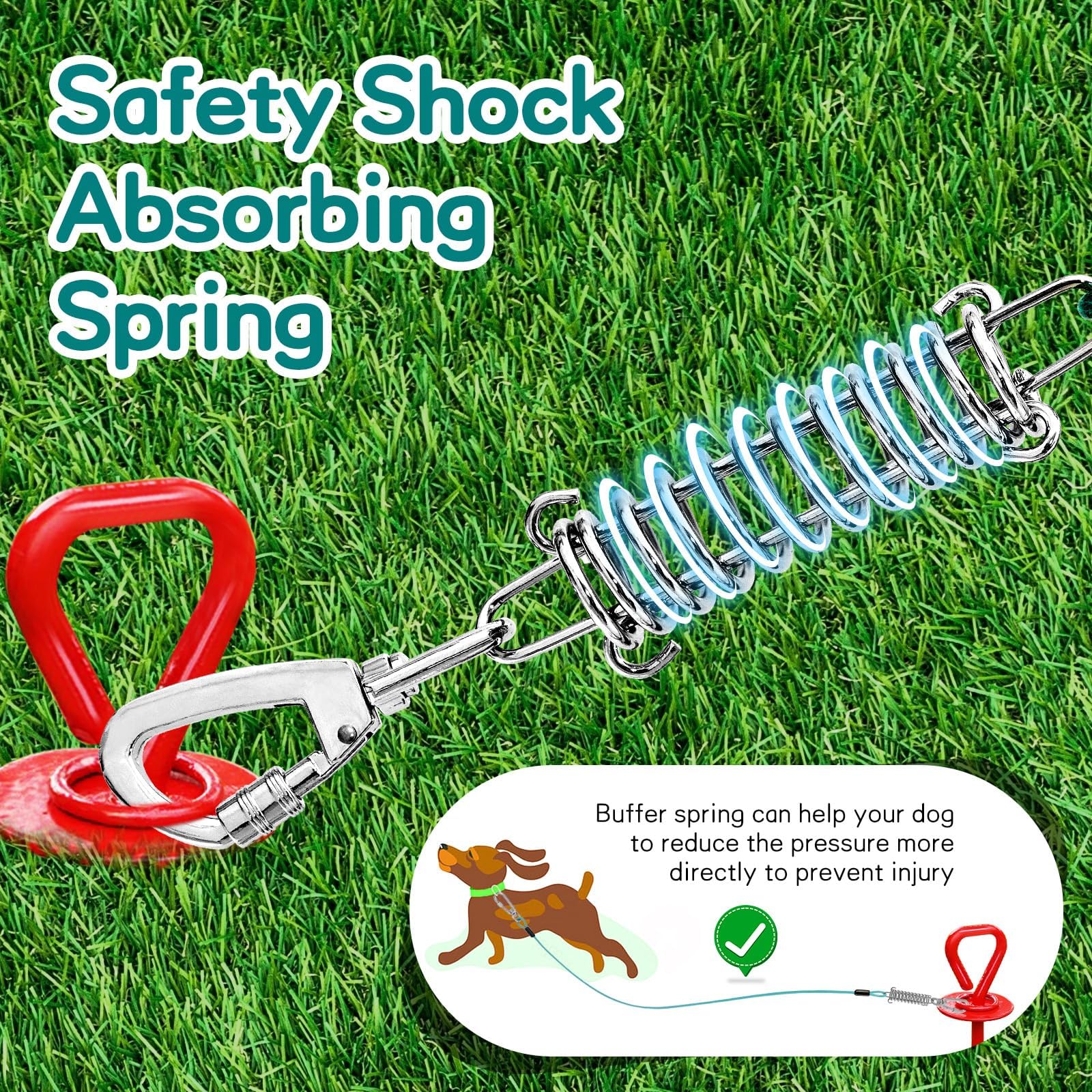 Tie Out Cable For Dogs, 15Ft Dog Leads For Yard Chew Proof, Heavy Duty Dog Tie Out Cable With Shock Absorbing Spring For Large Dogs Up To 125Lbs, Durable Dog Runner For Yard Or Camping