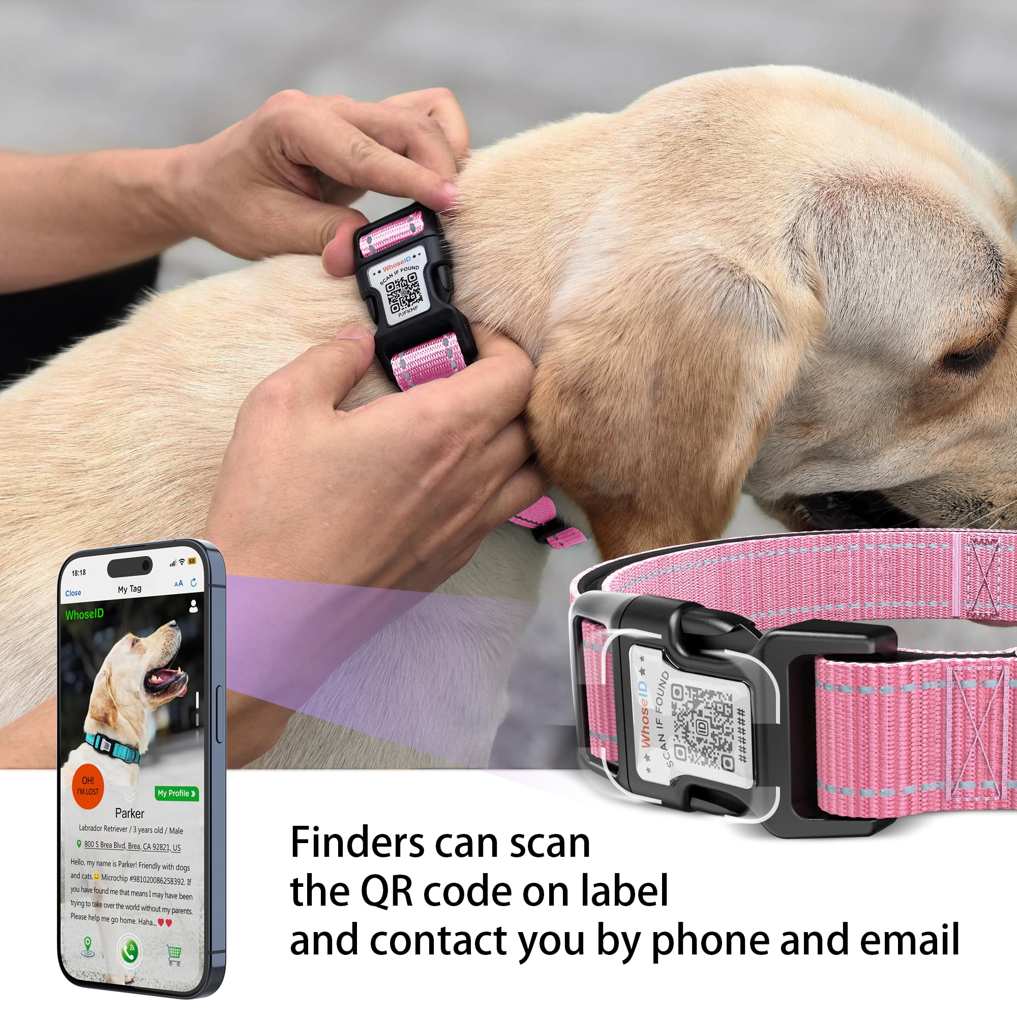 Dog Collar With Qr Code, Reflective Pet Collar, Soft Neoprene Padded & Safety Locking Buckle Adjustable Puppy Collar (Xs,Pink)