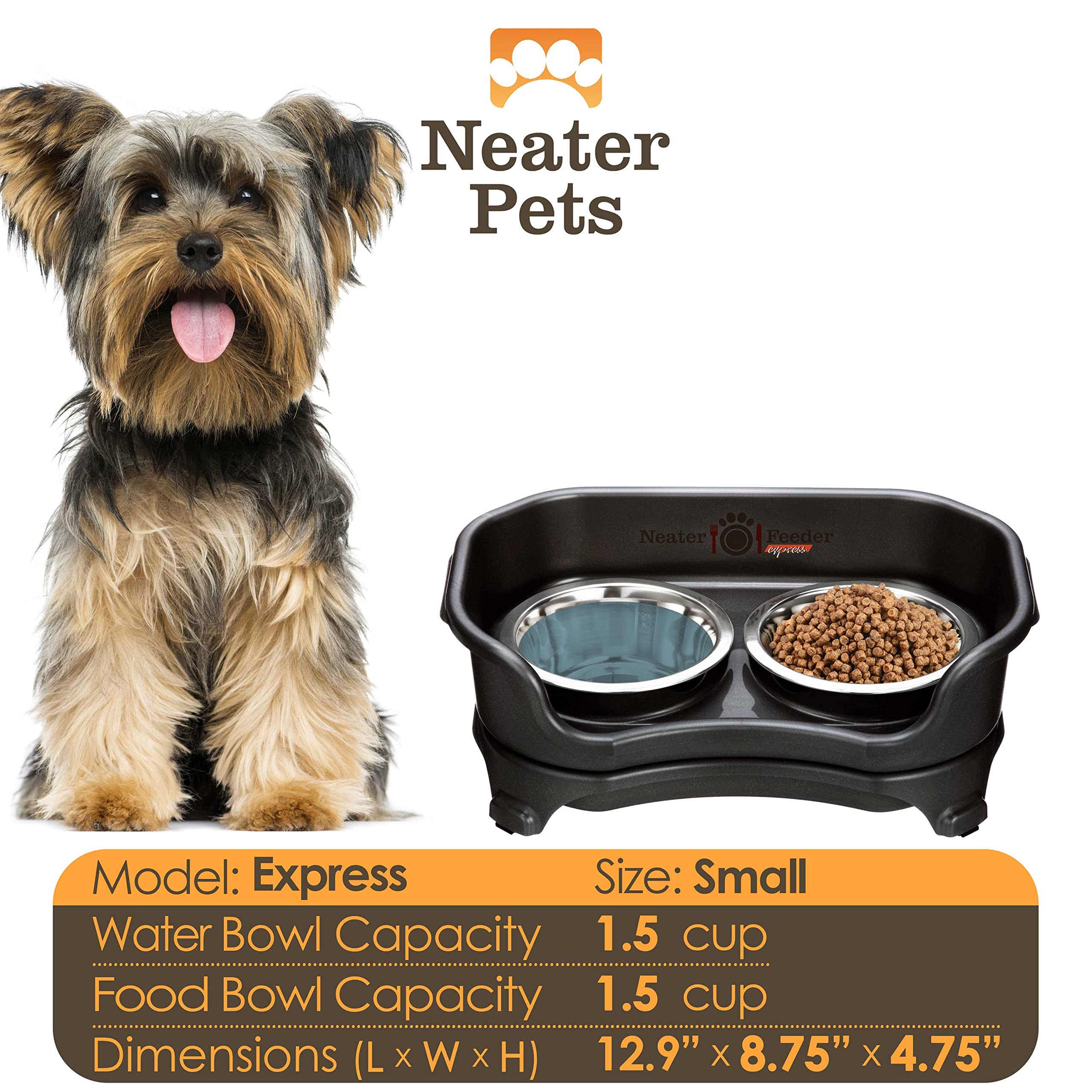 Neater Pets Neater Feeder Express Mess-Proof Elevated Food & Water Bowls For Small Dogs, Black