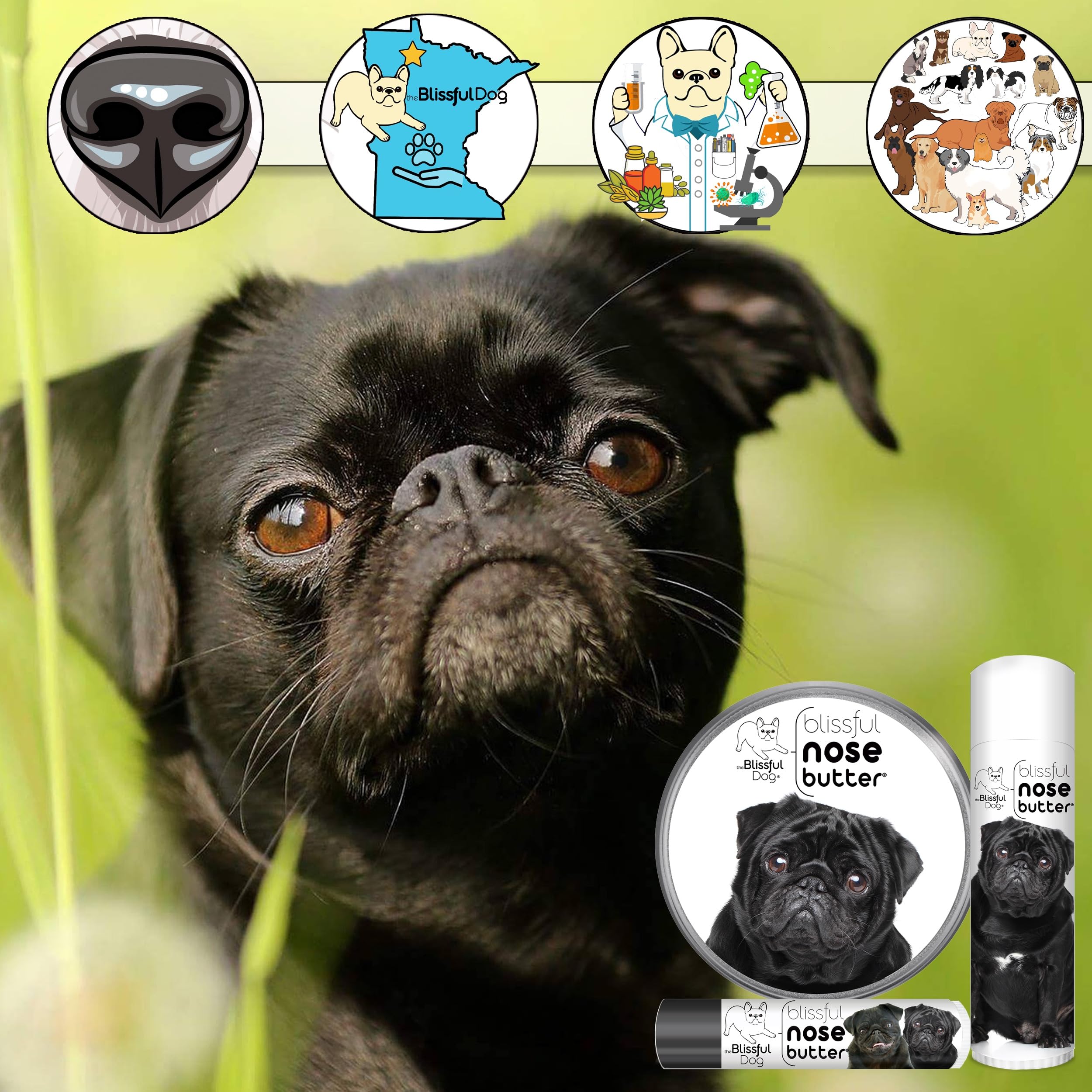 The Blissful Dog Black Pug Nose Butter, Versatile Dog Nose Balm for Dry Nose, Handcrafted Nose Moisturizer, Easy-to-Apply Dog Es