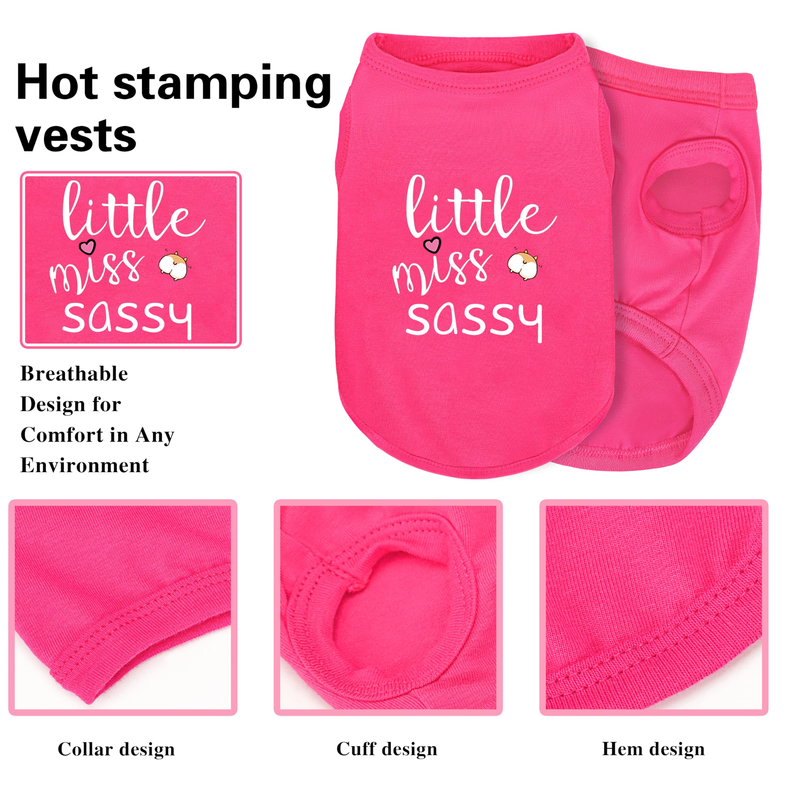 Pink Cotton Dog Shirt With 'Little Miss Sassy' Corgi Butt Print, Soft & Breathable Pet Apparel For Small To Large Dogs, Cute All