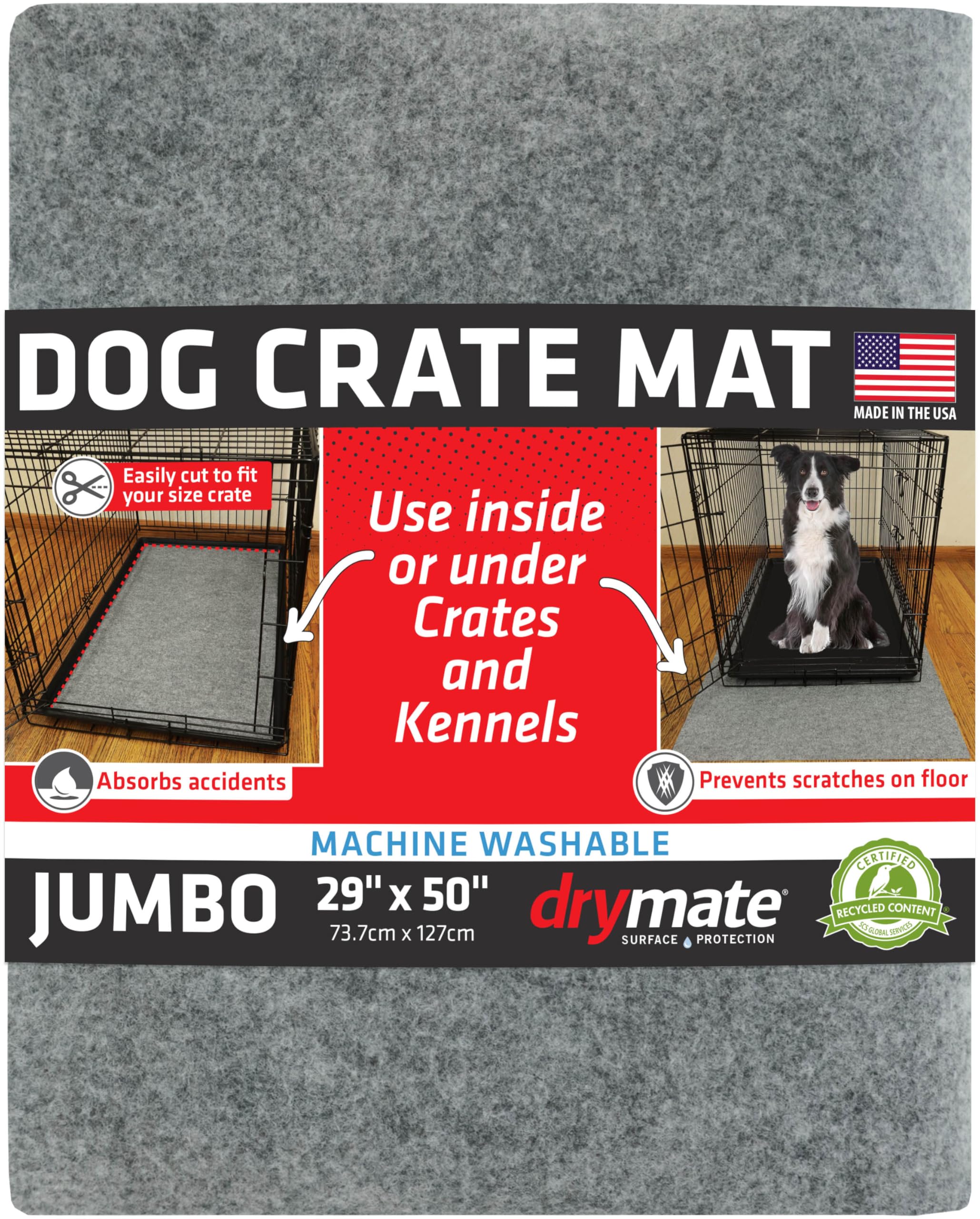 Drymate Dog Crate Mat Liner, Absorbs Urine, Waterproof, Non-Slip, Washable Puppy Pee Pad for Kennel Training - Use Under Pet Cag