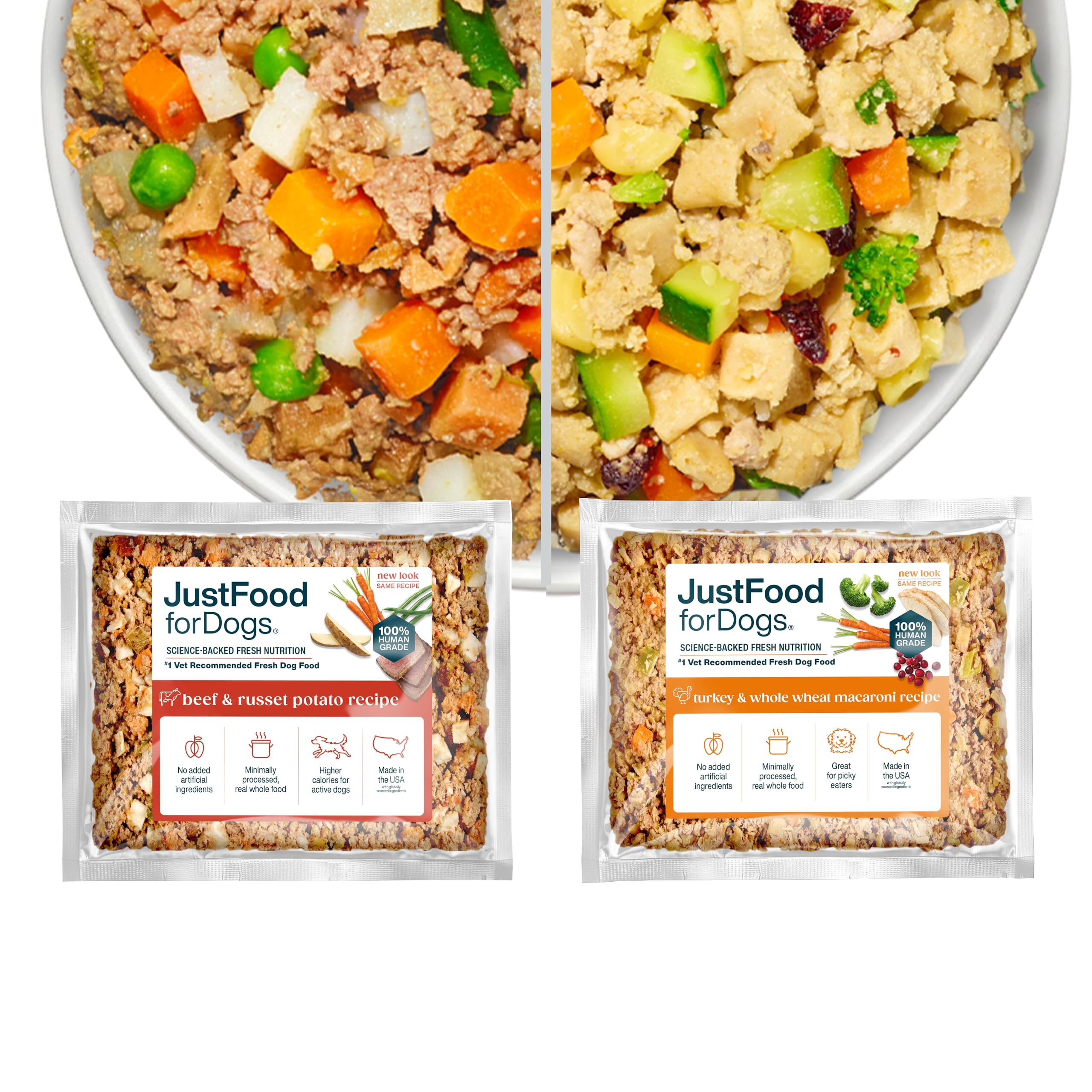 JustFoodForDogs Frozen Fresh Dog Food Topper, Variety Pack, Beef & Turkey Human Grade Dog Food Recipes, 5.5 oz (Pack of 18)