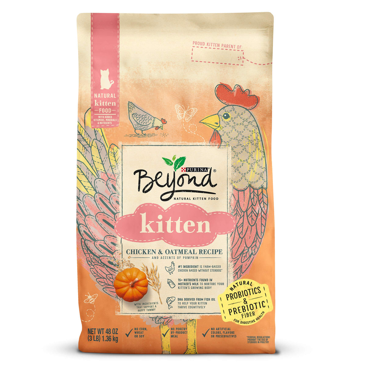Beyond Purina High Protein, Natural Kitten Food, Kitten Chicken & Oatmeal Recipe - 3 Lb. Bag