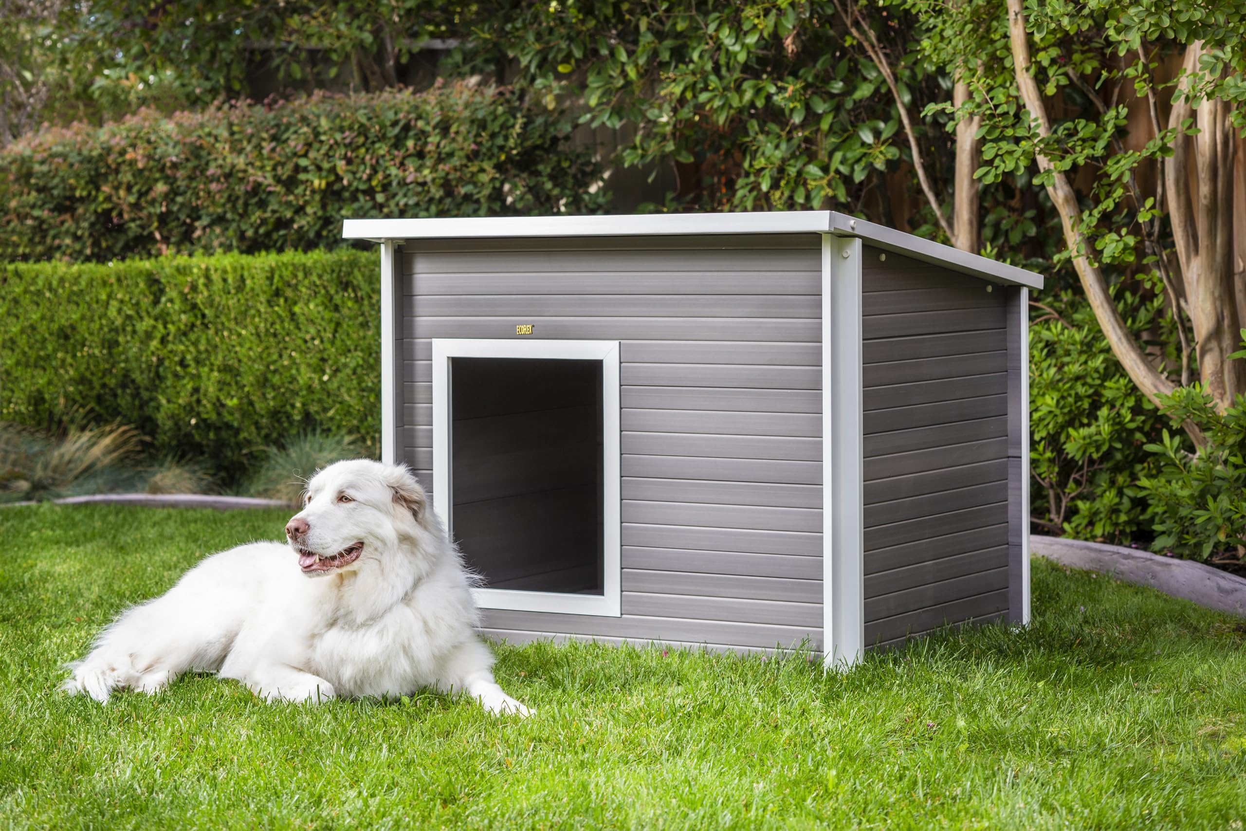 ECOFLEX Rustic Lodge Gray Dog House – Jumbo, 10-YR Warranty - Non-Toxic, Eco-Friendly w/Raised Floor.