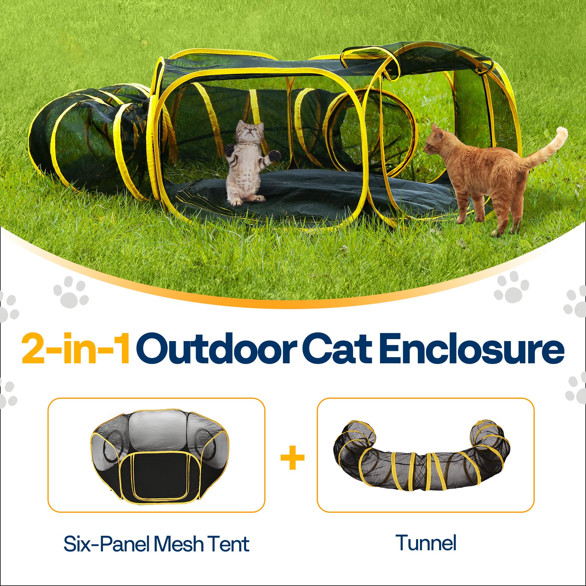 Vivohome Outdoor Cat Enclosures 2-In-1, Portable Catio W/Cat Tent, Circle Playpen Tunnel, For Kitty And Small Animals,W/Storage