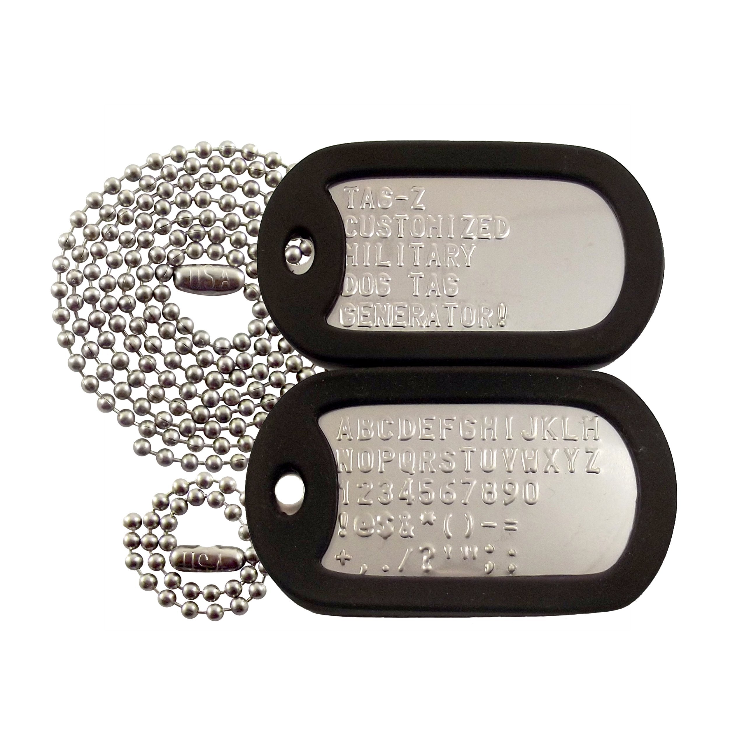 2 Customized Stainless-Steel Military Dog Tags With Black Silencers
