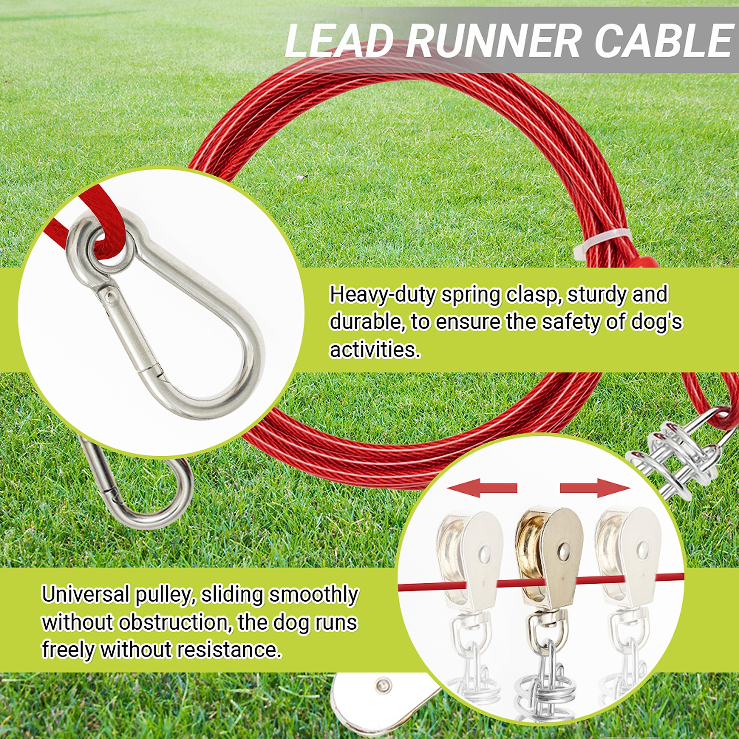 Dog Tie Out Cable - 100 ft Long Dog Cable with 10 ft Run Cable for Yard Training Running Camping Hiking Outdoor - Heavy Duty Che