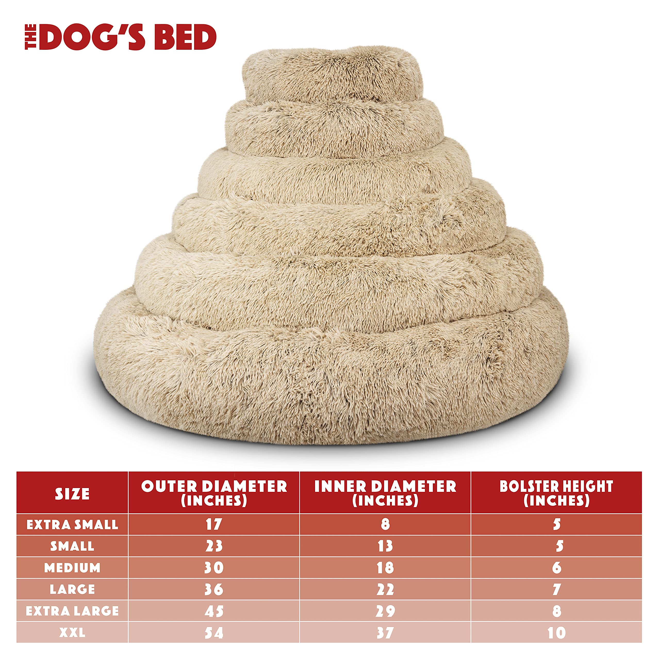The Dogs Bed Sound Sleep Donut Dog Bed, XXL Dog Beige Fur Calming Nest Bed Removable Cover, Veterinary Approved