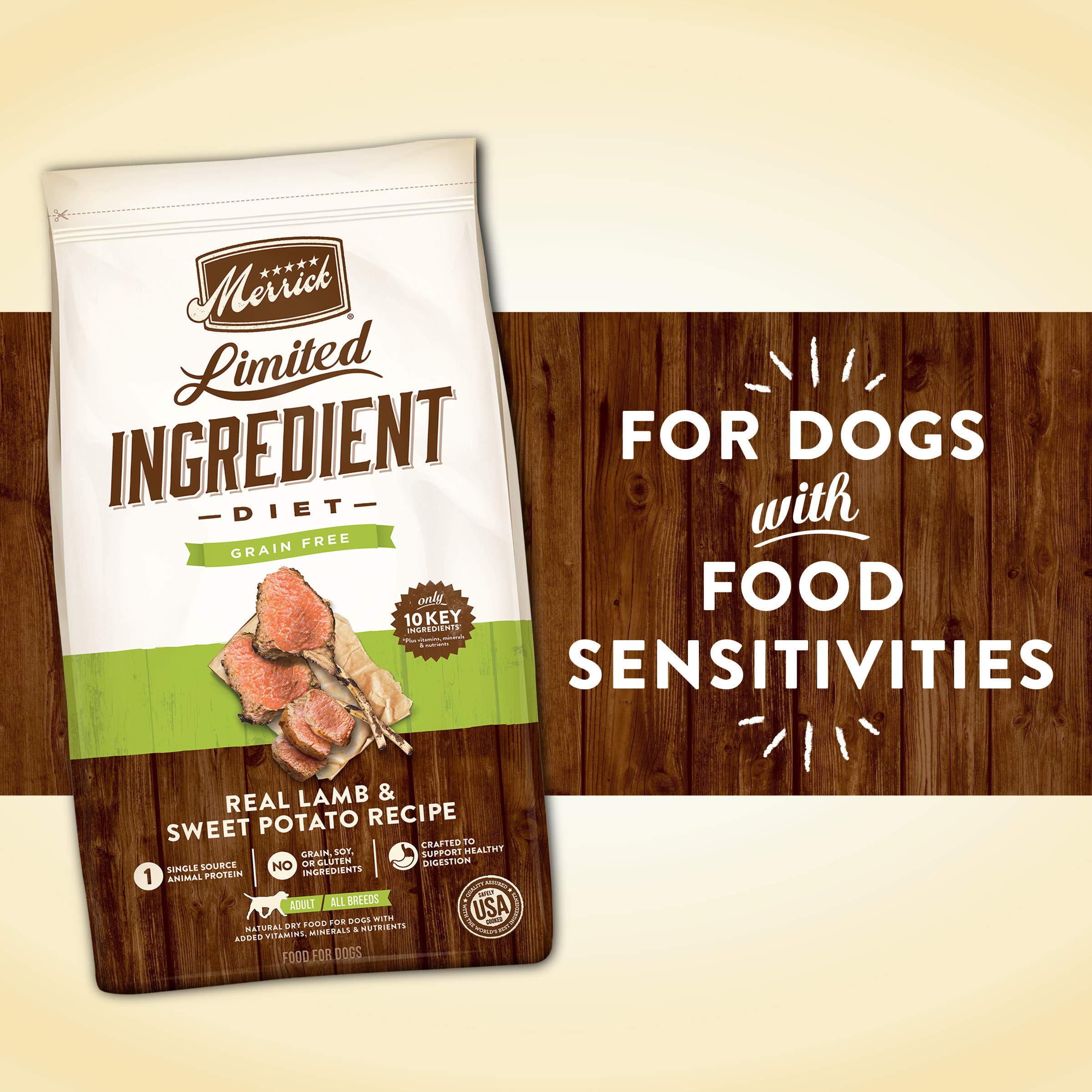 Merrick Limited Ingredient Diet Grain Free Dry Dog Food, Premium and Healthy Kibble with Lamb and Sweet Potato - 4.0 lb. Bag