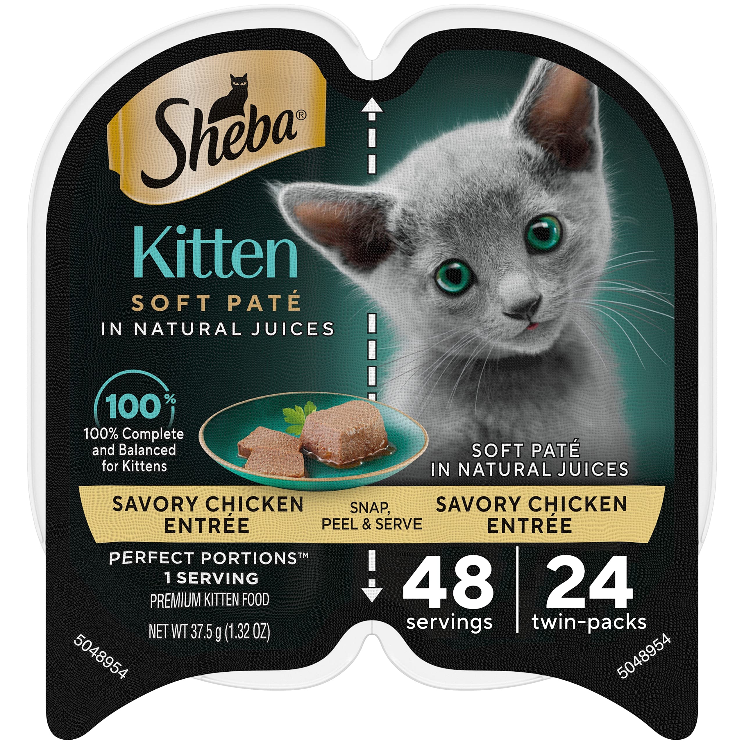 Sheba Perfect Portions Kitten Wet Cat Food Pate Chicken Entree, 2.6 oz. Twin-Pack Trays (24 Count, 48 Servings)