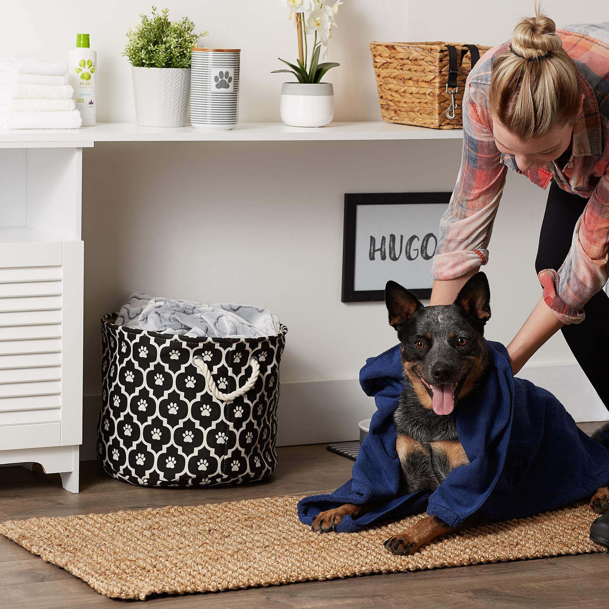 Bone Dry Navy Embroidered Paw Pet Towel