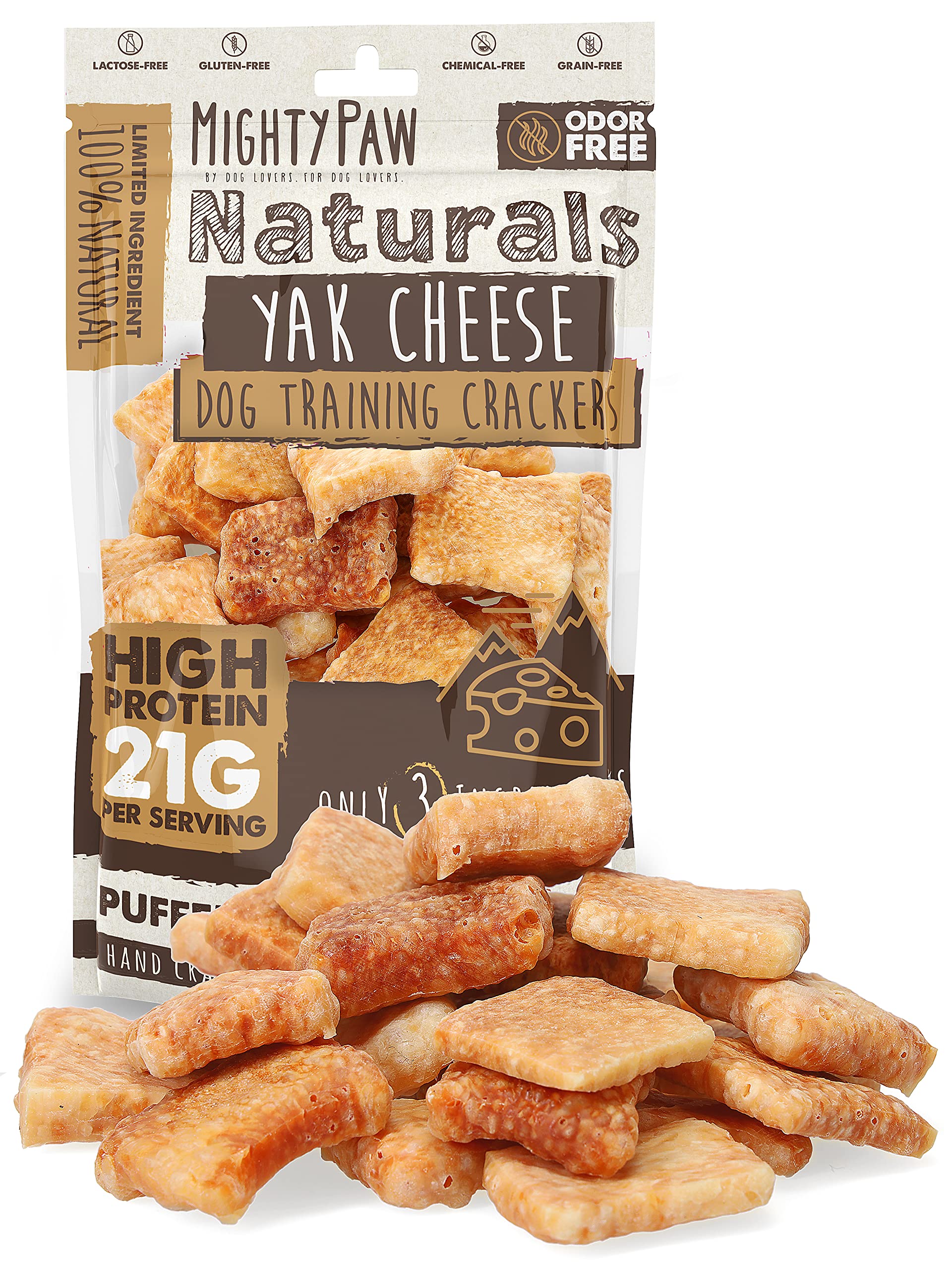 Mighty Paw Yak Cheese Crackers | Healthy Puppy Treat, Hard & Crunchy Puppy Training Treat for Dog Potty Training - Ideal for Sma