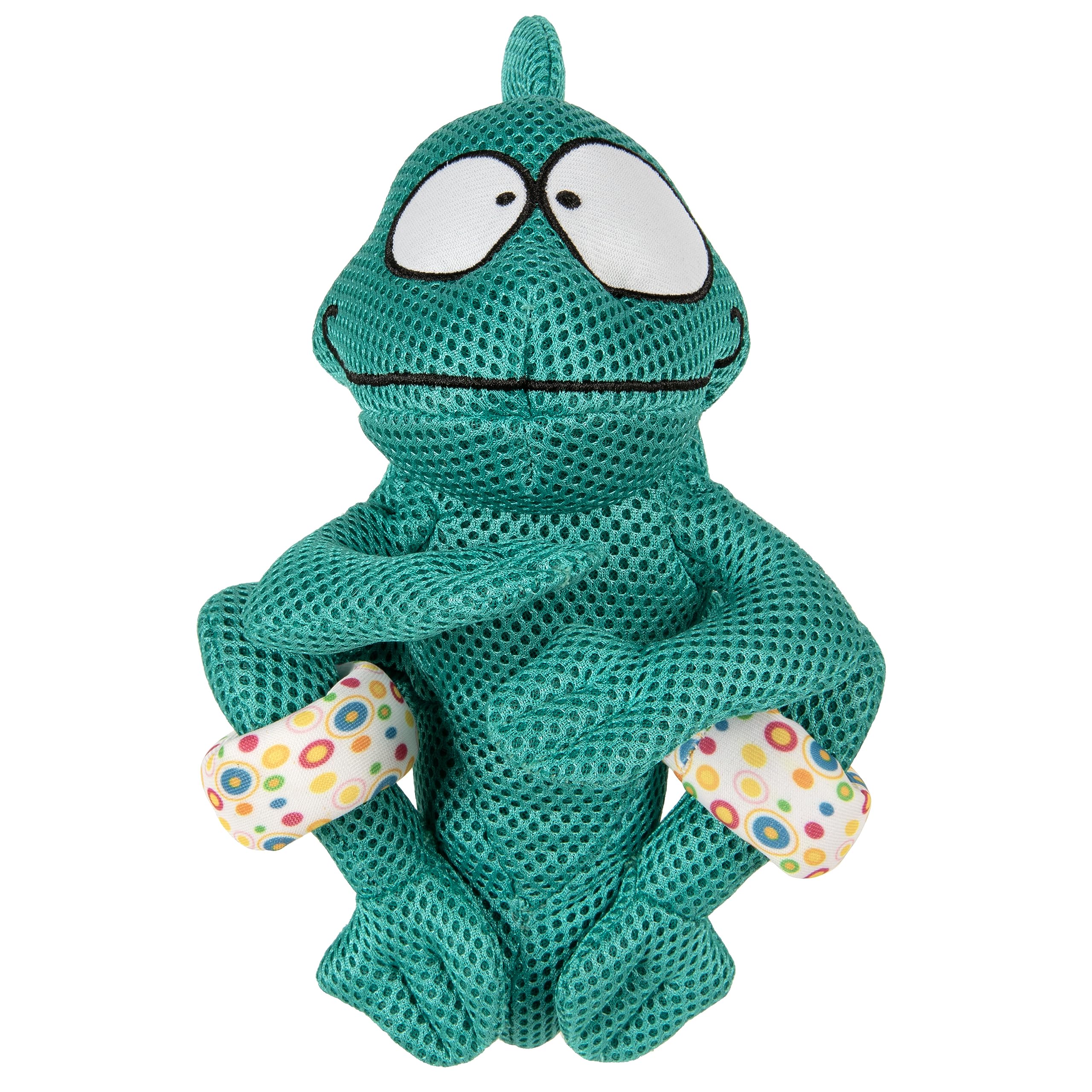 Godog Double Chew Guard Mesh Amphibianz Chameleon Squeaky Dog Toy - Teal, Large