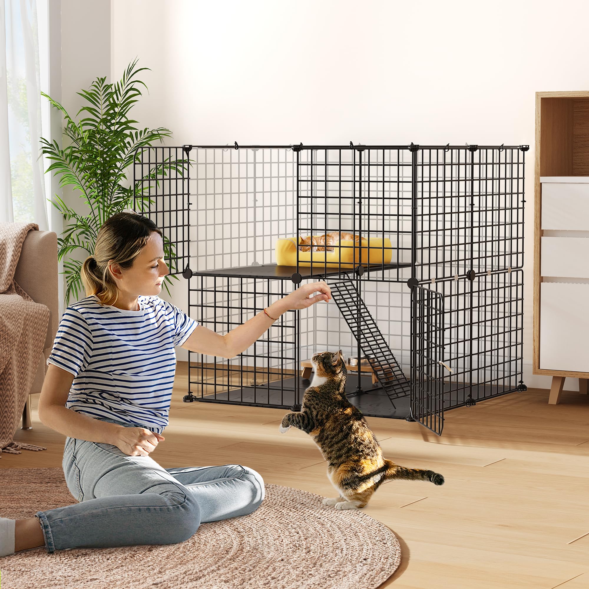 Yitahome 2-Tier Cat Cage Indoor Outdoor: 28'' L X 28'' W X 28'' H Diy Cat Enclosures Kitten Cage Pet Playpen Metal Kennel For 1-
