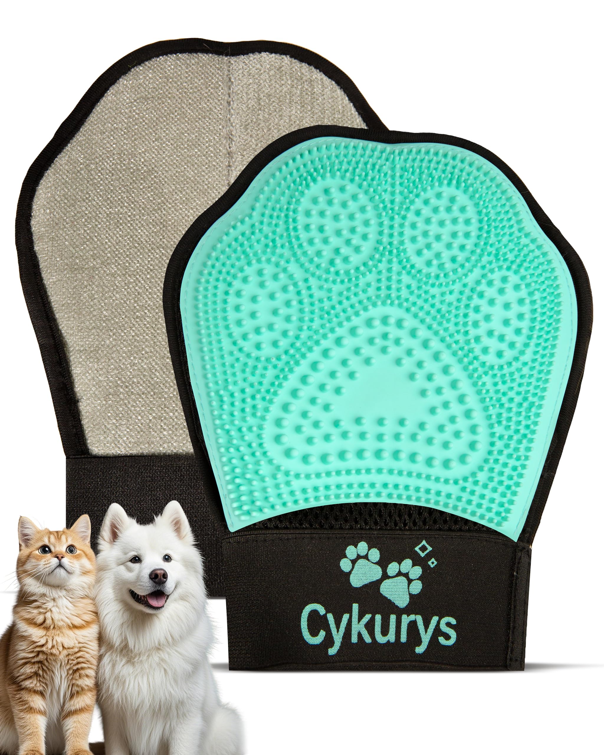 Cykurys Pet Hair Removal Glove for Dogs & Cats, 2-in-1 Double-Sided Pet Grooming Tool, Electrostatic Pet Hair Remover Glove for 