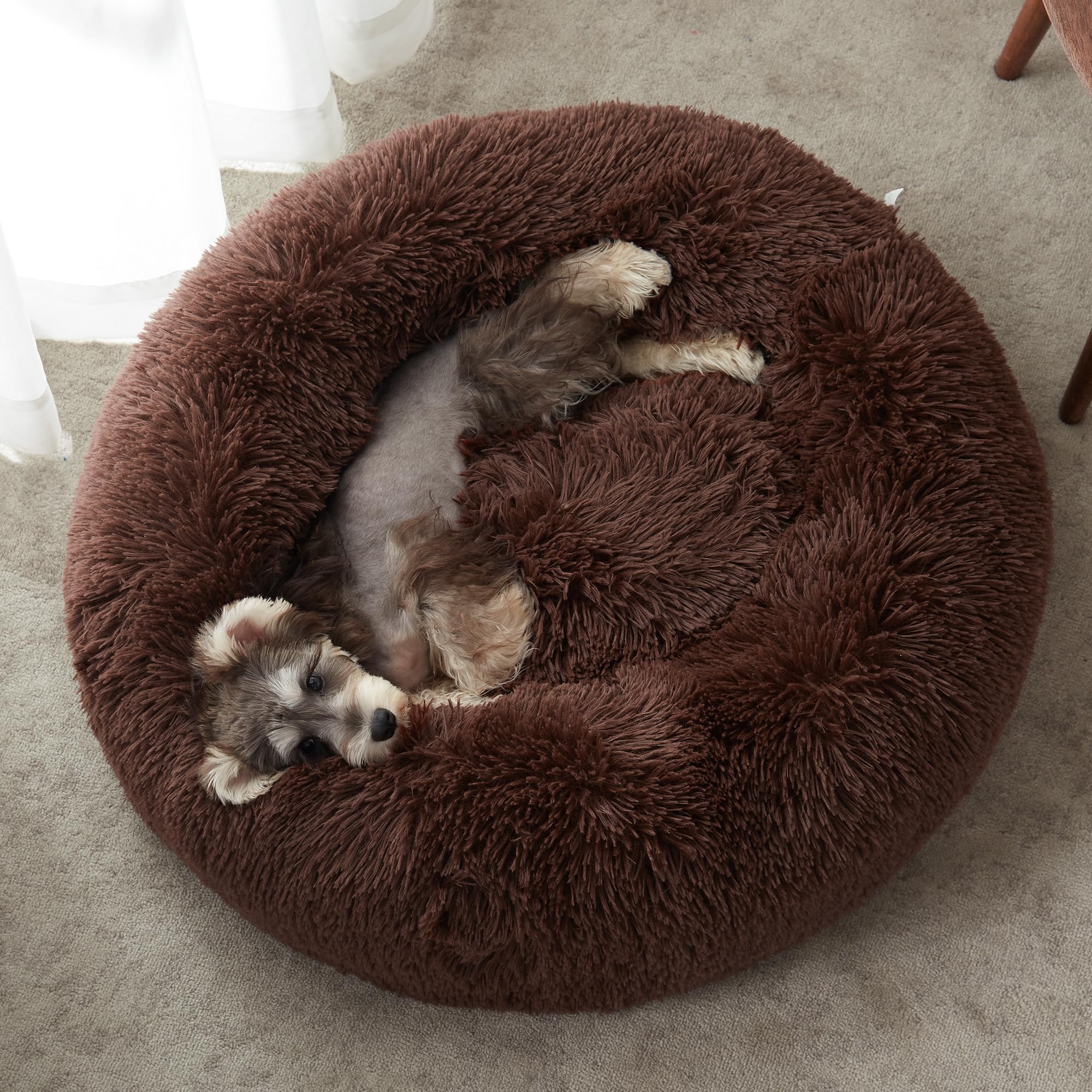 WESTERN HOME WH Calming Dog & Cat Bed, Faux Fur, Coffee, 27"x27"x8", Anti-Anxiety Donut Cuddler for Small/Medium Pets