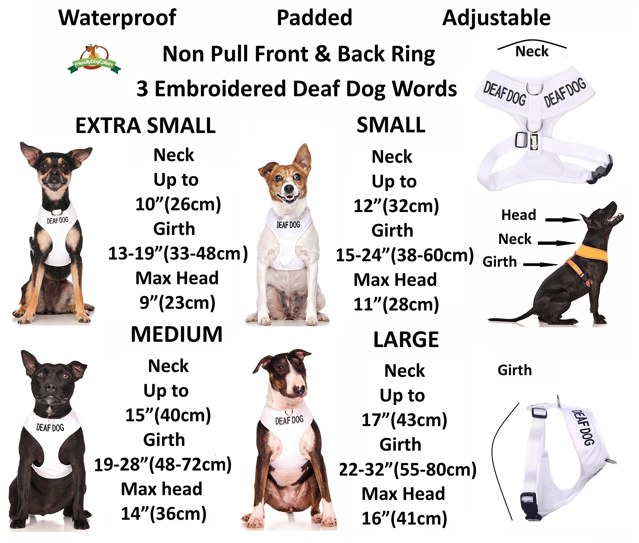 Deaf Dog (Dog Has Limited/No Hearing) White Colour Coded Non-Pull Front and Back D Ring Padded and Waterproof Vest Dog Harness P