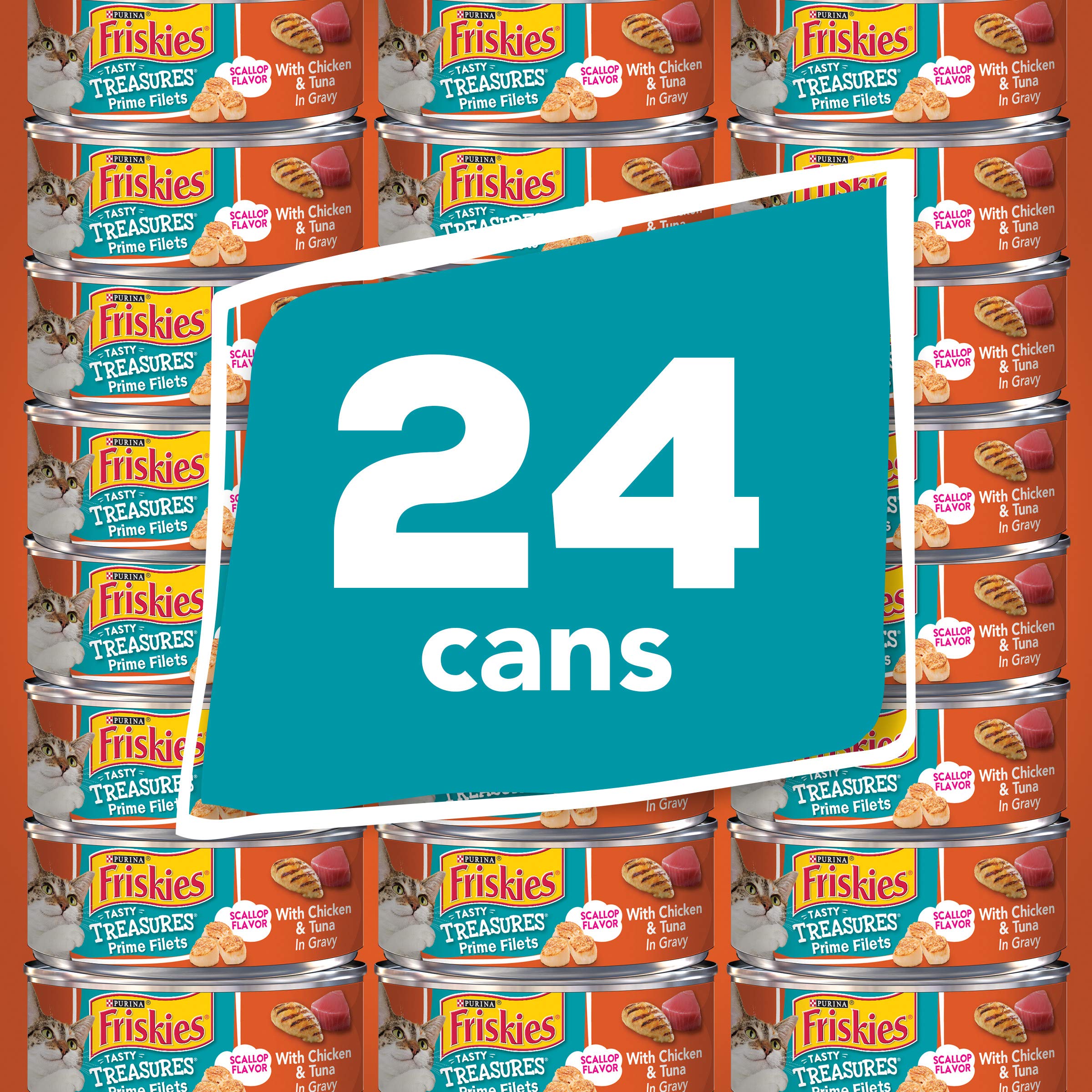 Purina Friskies Wet Cat Food Tasty Treasures With Chicken and Tuna in Gravy (Scallop Flavor) - (Pack of 24) 5.5 oz. Cans