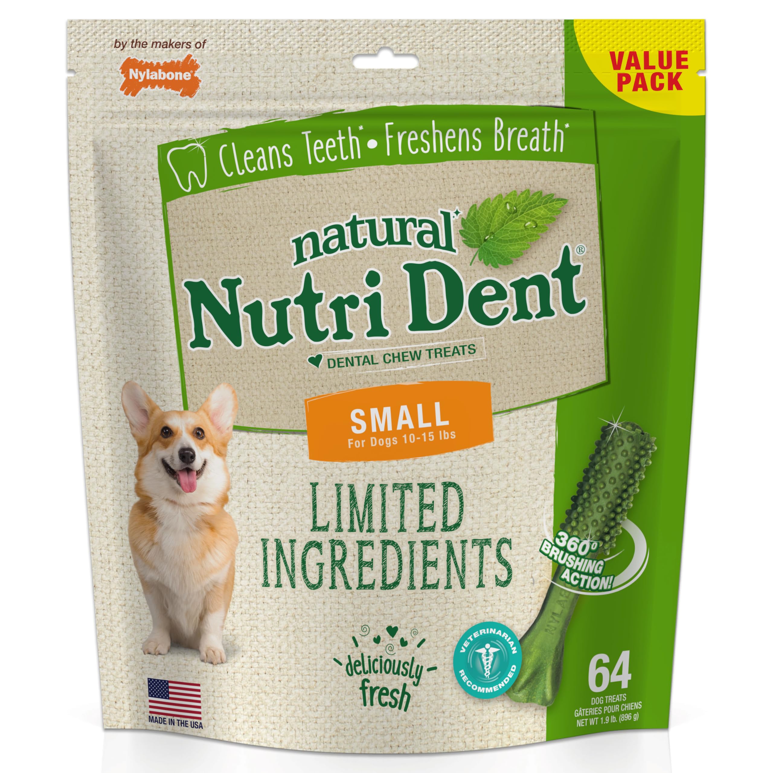 Nylabone Nutri Dent Dog Dental Chews - Natural Dog Teeth Cleaning & Breath Freshener - Dental Treats for Dogs - Fresh Breath Fla