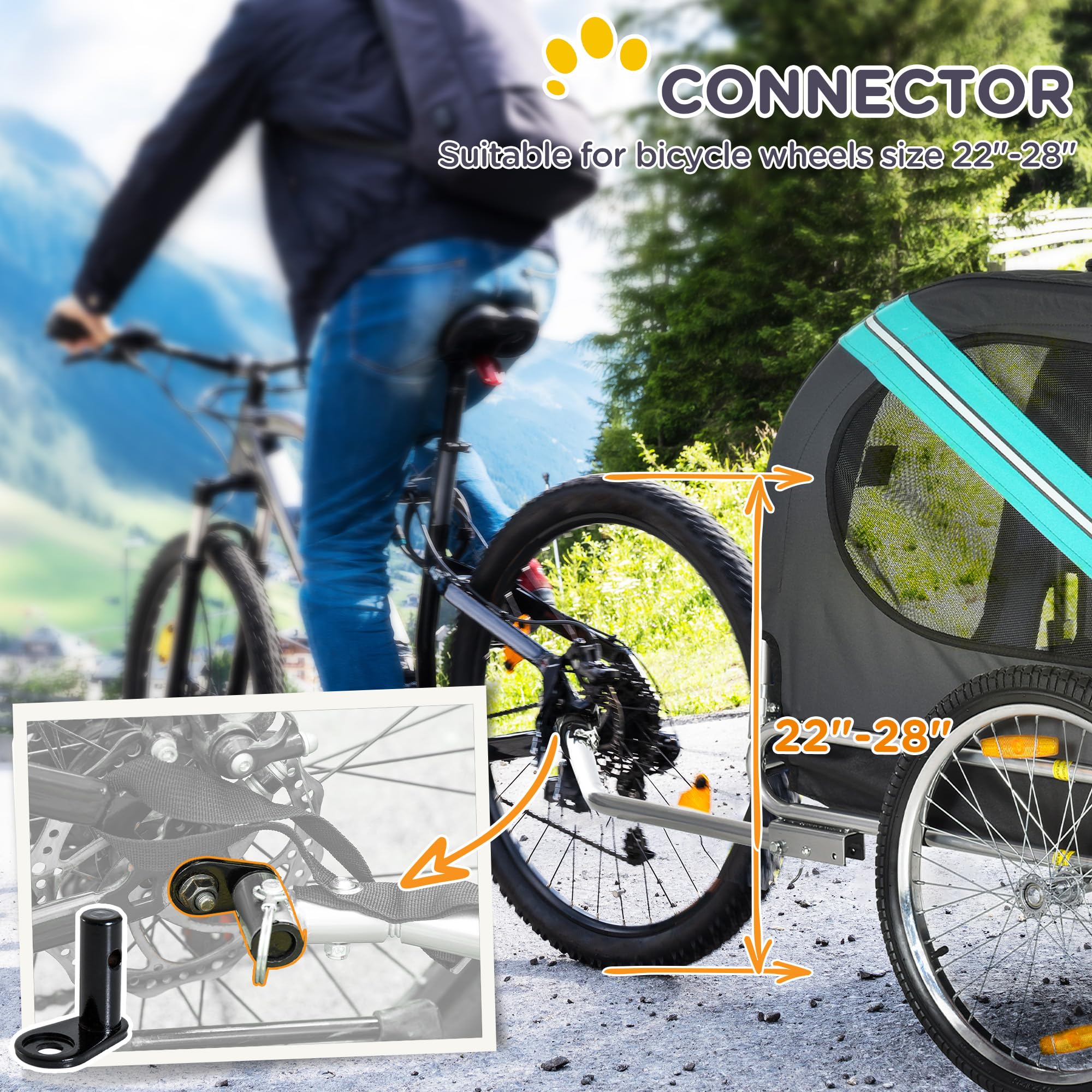 Aosom Dog Bike Trailer, Pet Wagon Bicycle Trailer With Easy Folding Cart Frame, 20'' Large Rubber Wheels, 3 Entrances, Mesh Scre