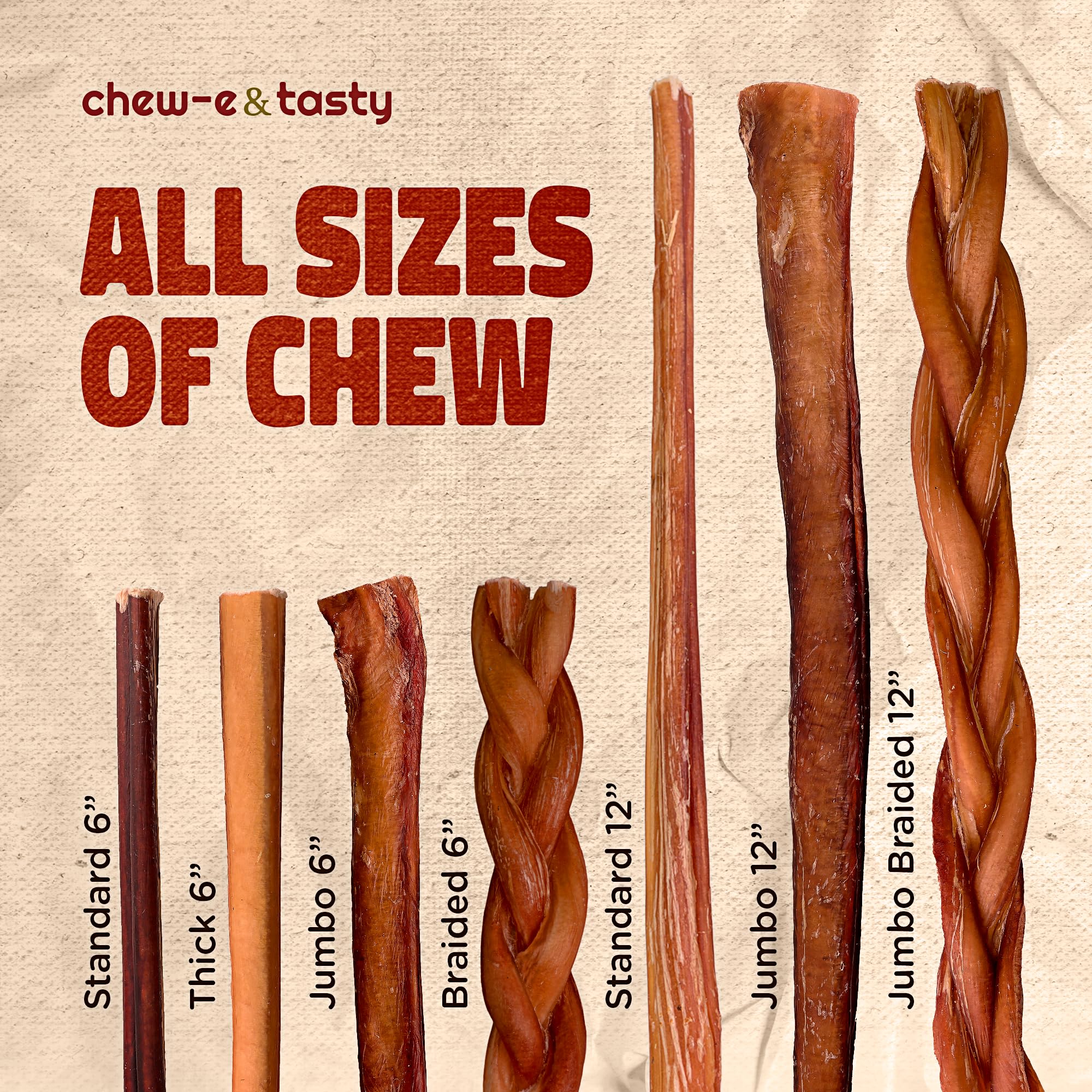 chew-e&tasty Premium Grade 5-6 Bully Sticks Dog Treats Single Ingredient Long Lasting High Protein 100% Natural Odor Free Grass-