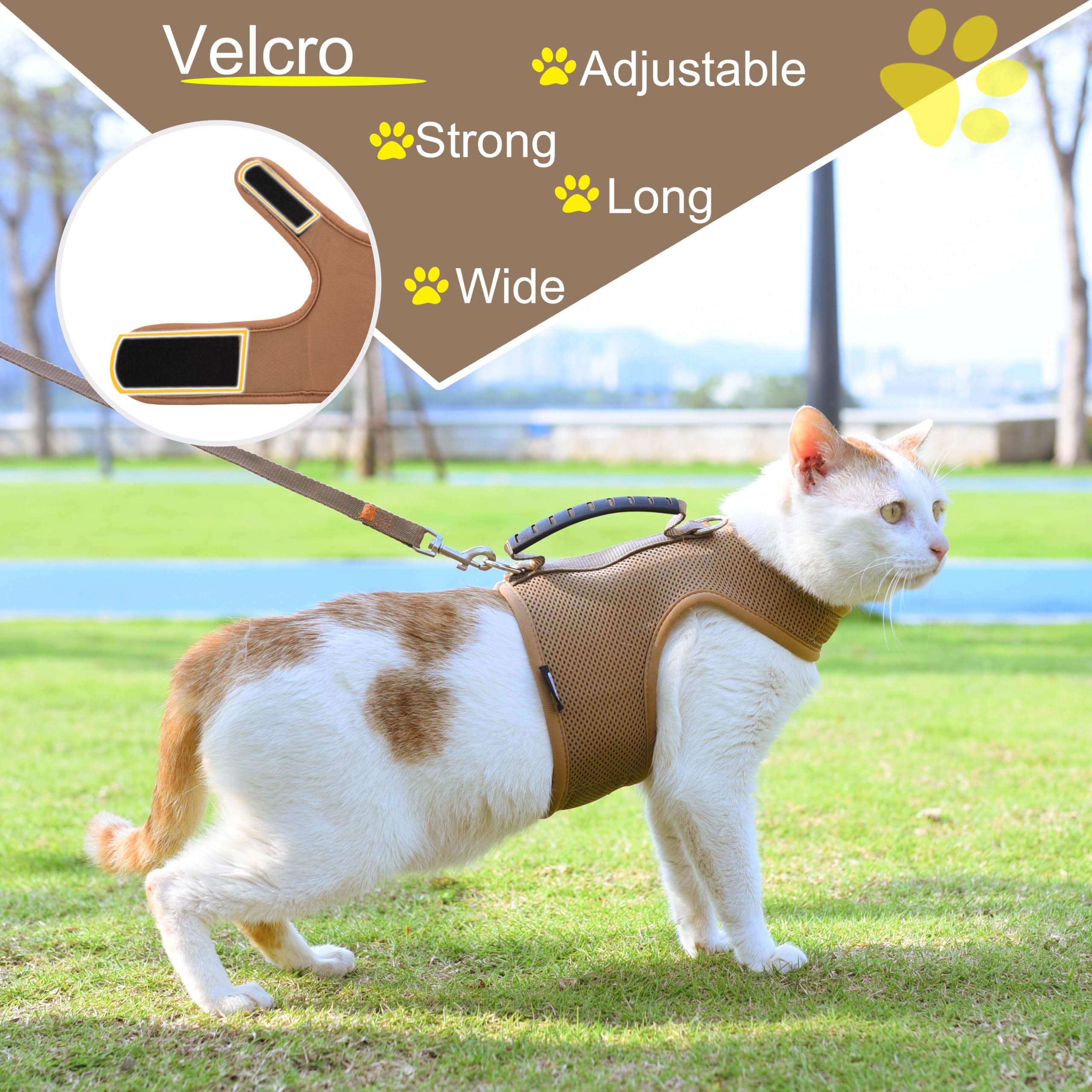 Cat Harness And Leash For Walking Escape Proof Breathable Mesh Fabric, Solid Brown, Extra Large, Adjustable Cat Walking Jackets