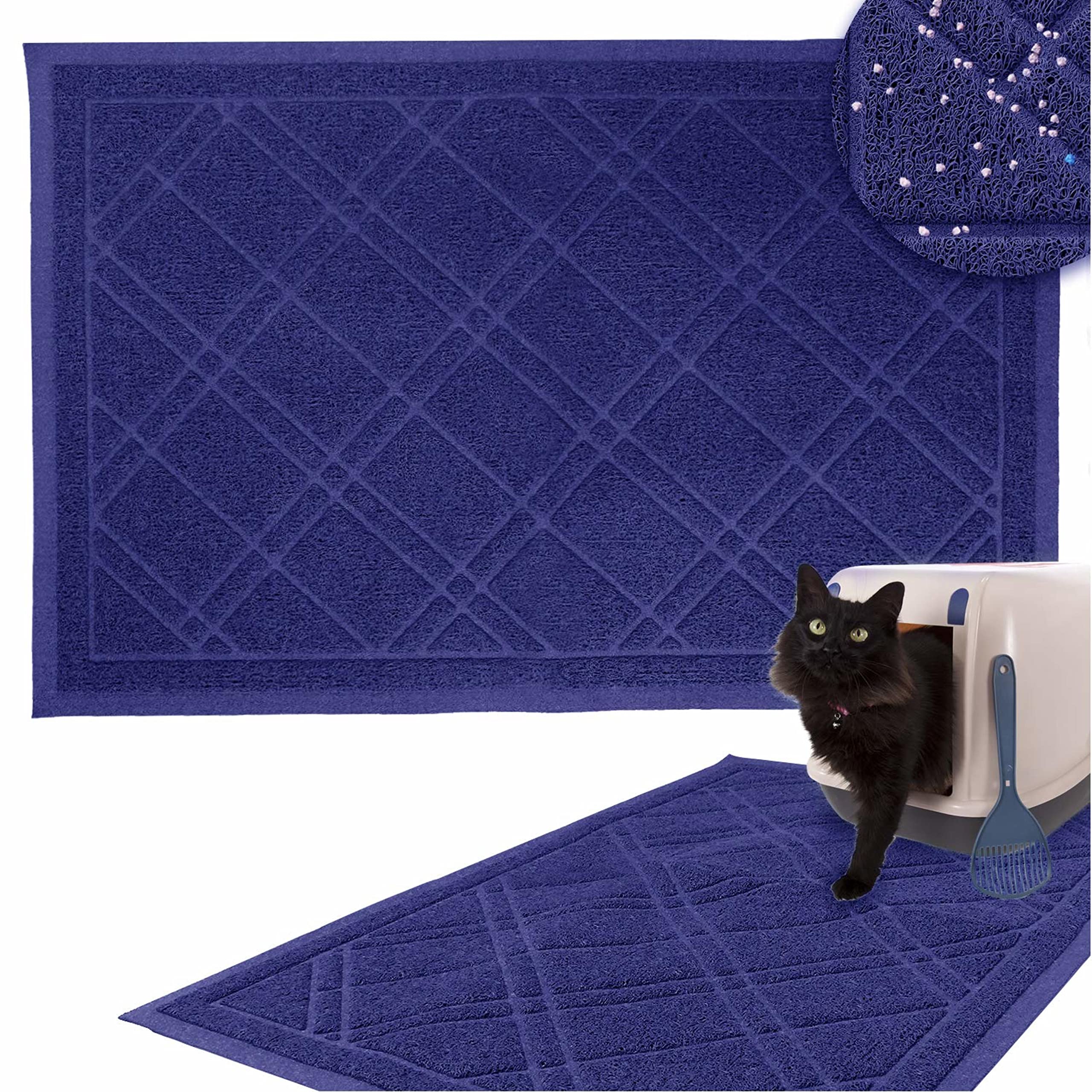 Downtown Pet Supply - Kitty Litter Mat - Padded, Non-Slip Mat For Cat Litter Box - Waterproof Mat For All Litter Types - Blue - 