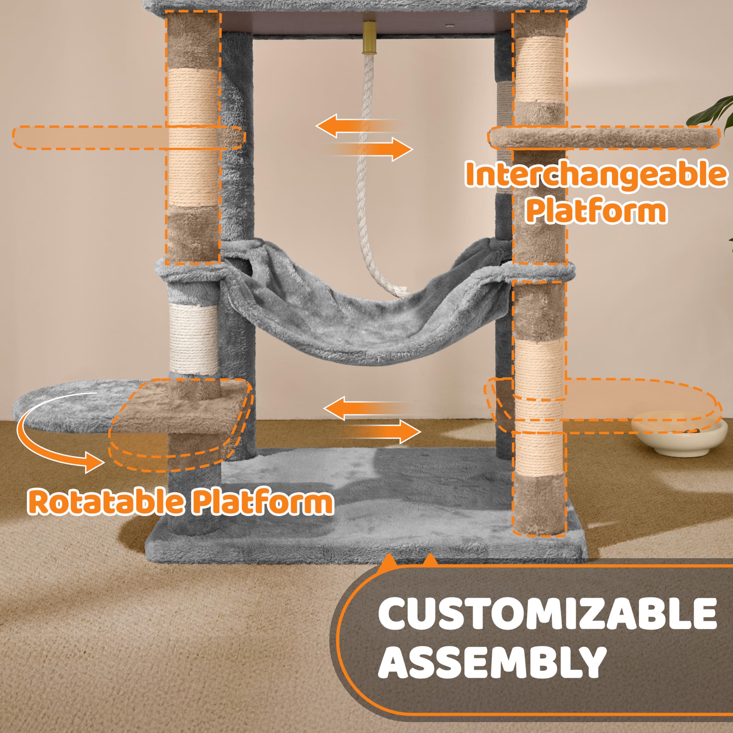 Topeakmart 59 Inches Cat Tree Cat Tower Stand House Condo With Big Hammock Scratching Post Kitty Pet Play House