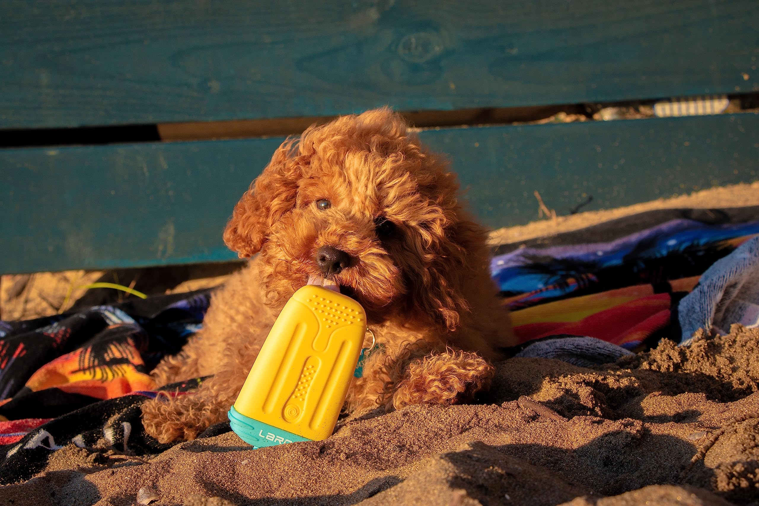 Laroo Dogs Toys For Summer Cooling, Frozen Dog Toys, Full With Water Frozen, Prevention Of Heat Stroke Upgraded Teething Chew Toy (Ice Pop Shape-Yellow)