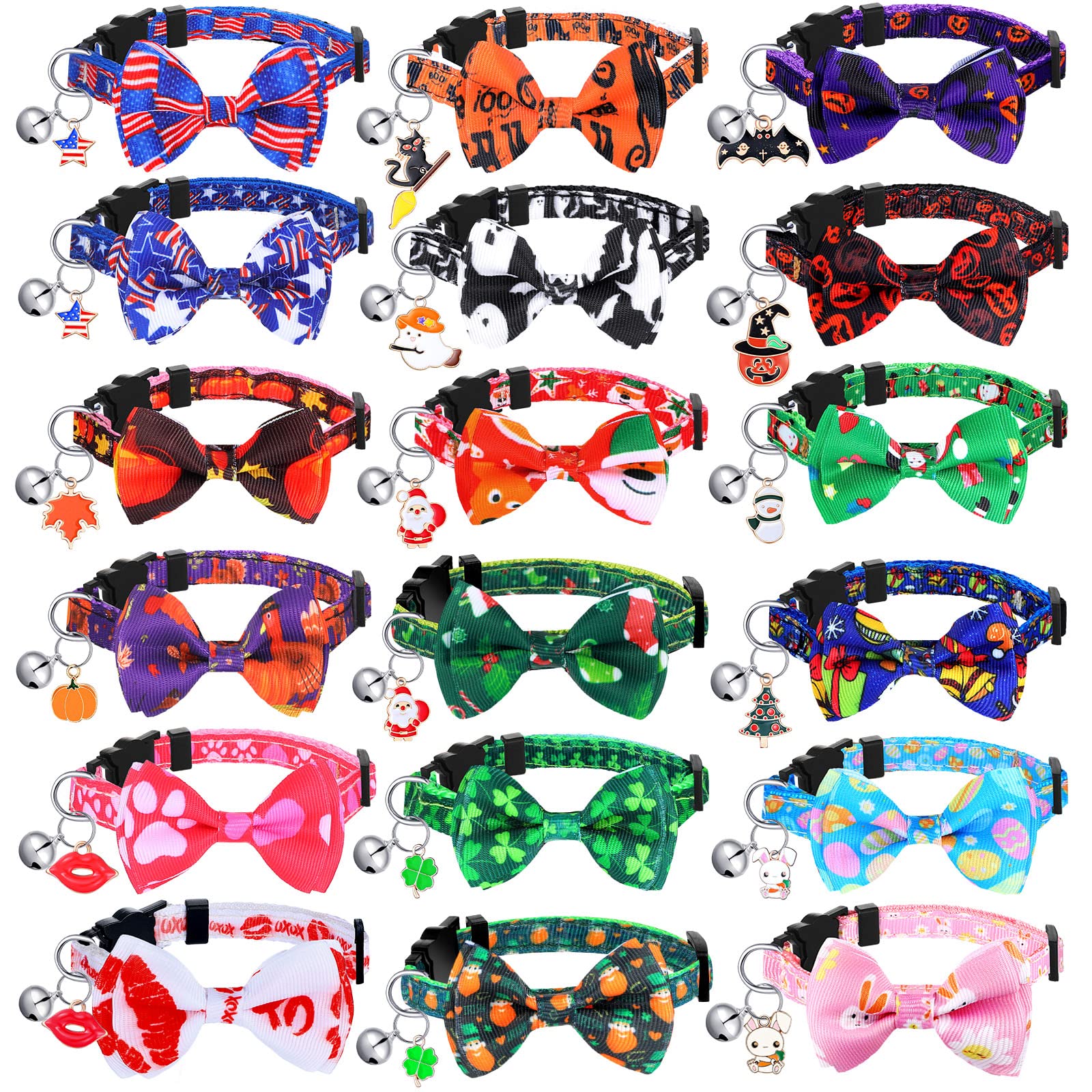 Kacctyen 18 Pcs Holiday Cat Collars 4Th Of July Patriotic Cat Collars Independence Day Memory Day Decoration Breakaway Adjustabl