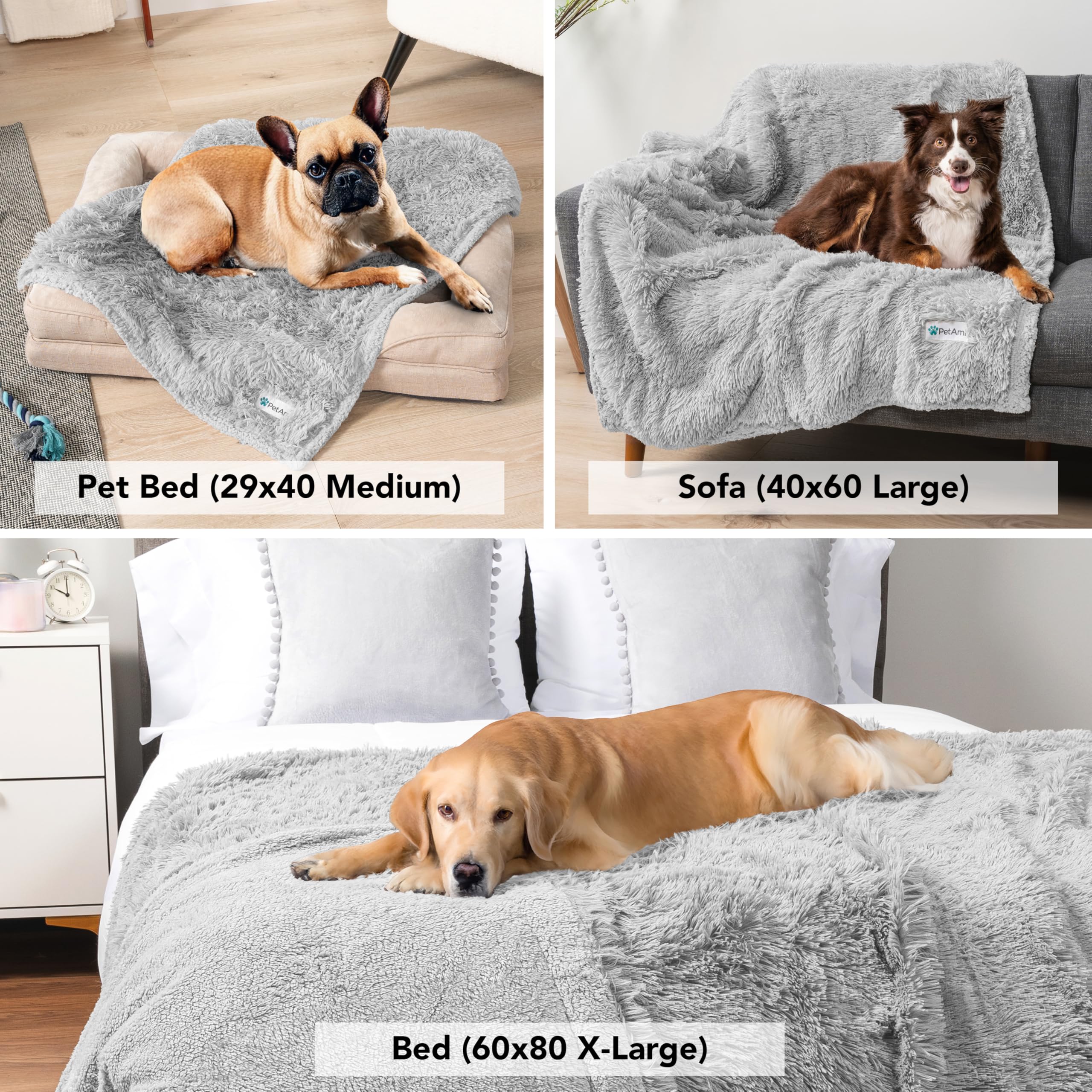 PetAmi Waterproof Dog Blanket for Small Medium Dogs, Calming Fleece Cat Blanket, Couch Protector Washable Sherpa Faux Fur Pet Th