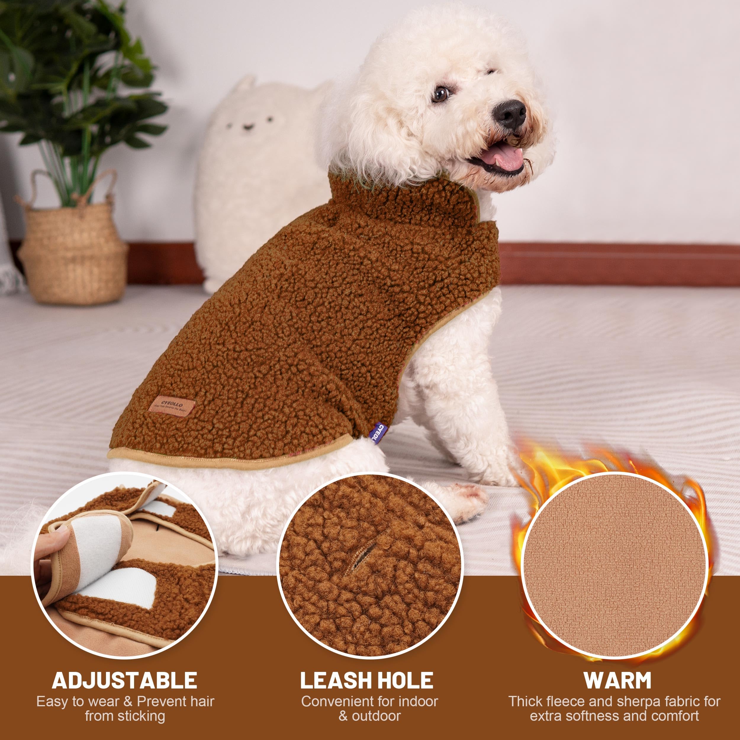 Cyeollo Dog Coats Fleece Furry Reversible Turtleneck Sweater Thick Dog Jackets For Winter Warm Clothes Cold Weather Coats For Sm