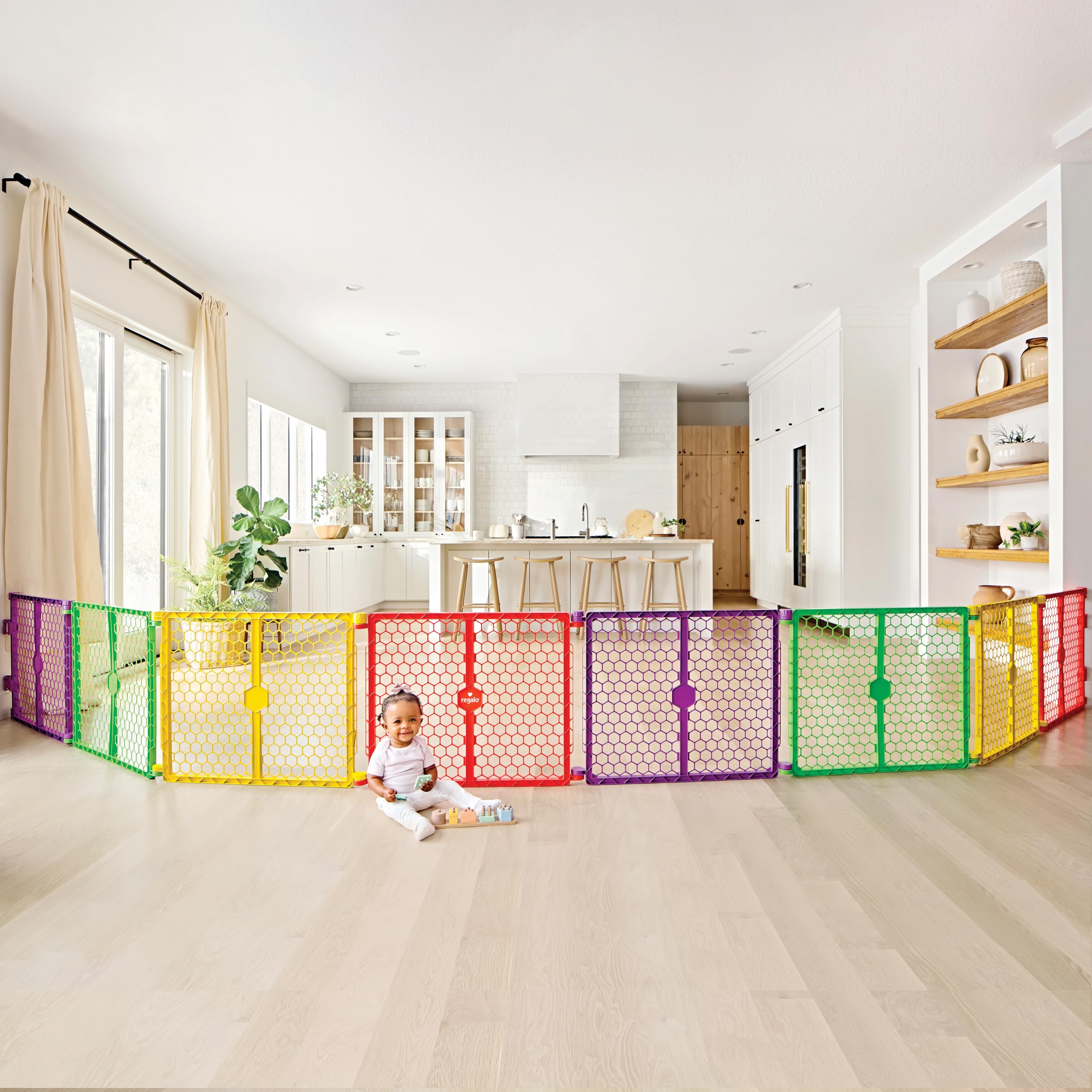 Regalo Safety 260-Inch Super Wide Baby Gate and Play Yard, 2-in-1 Convertible Plastic Baby Gate, Extra Wide Safety Barrier, Hard